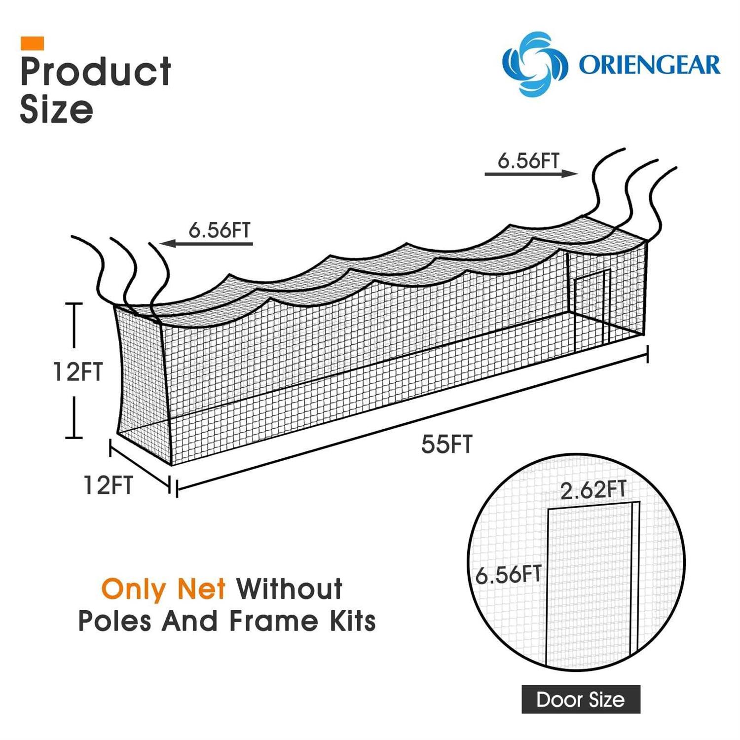 ORIENGEAR Baseball Batting Cage Nets, ONLY NET Baseball and Softball Cage Netting - Image 3