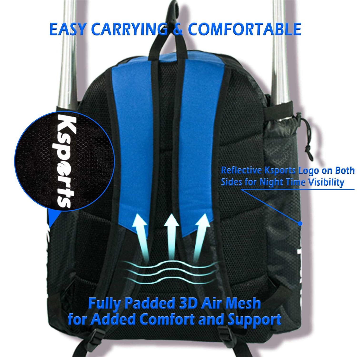 Ksports Baseball Bag Black Zippers Backpack Baseball, T-Ball & Softball Equipment - Image 4