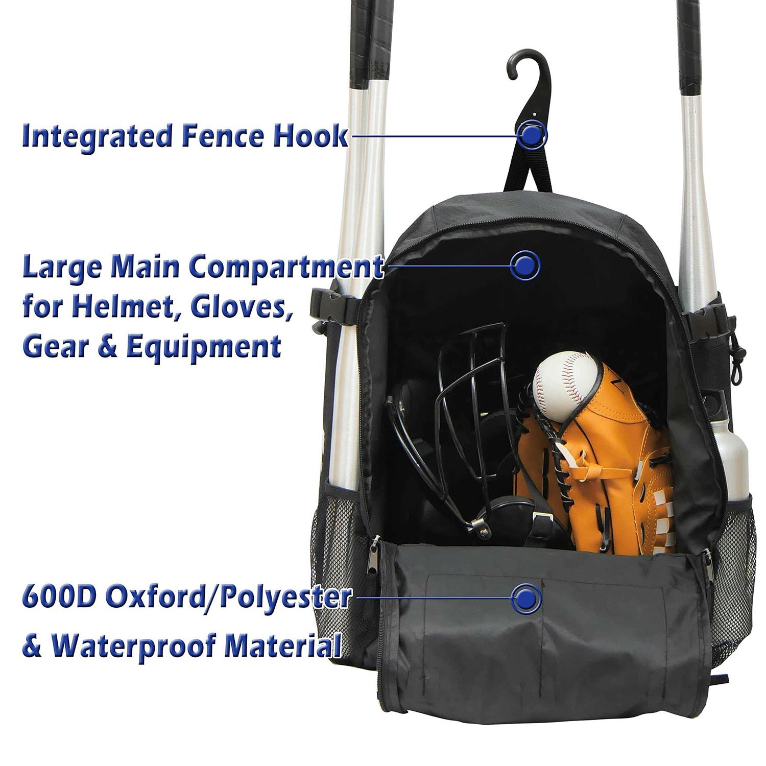 Ksports Baseball Bag Black Zippers Backpack Baseball, T-Ball & Softball Equipment - Image 5