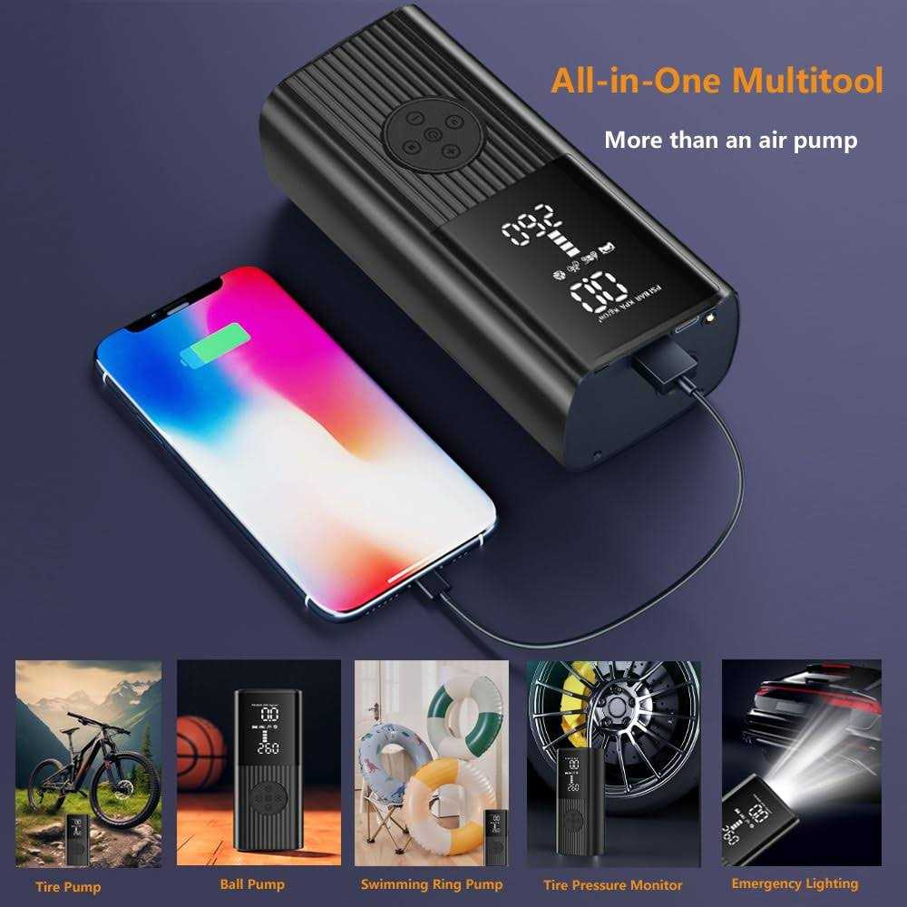 Tire Inflator Portable Air Compressor 150PSI & 9000mAh Portable Cordless Air Pump Accurate Pressure LCD Display 3X Fast Inflation for Cars Bikes - Image 3