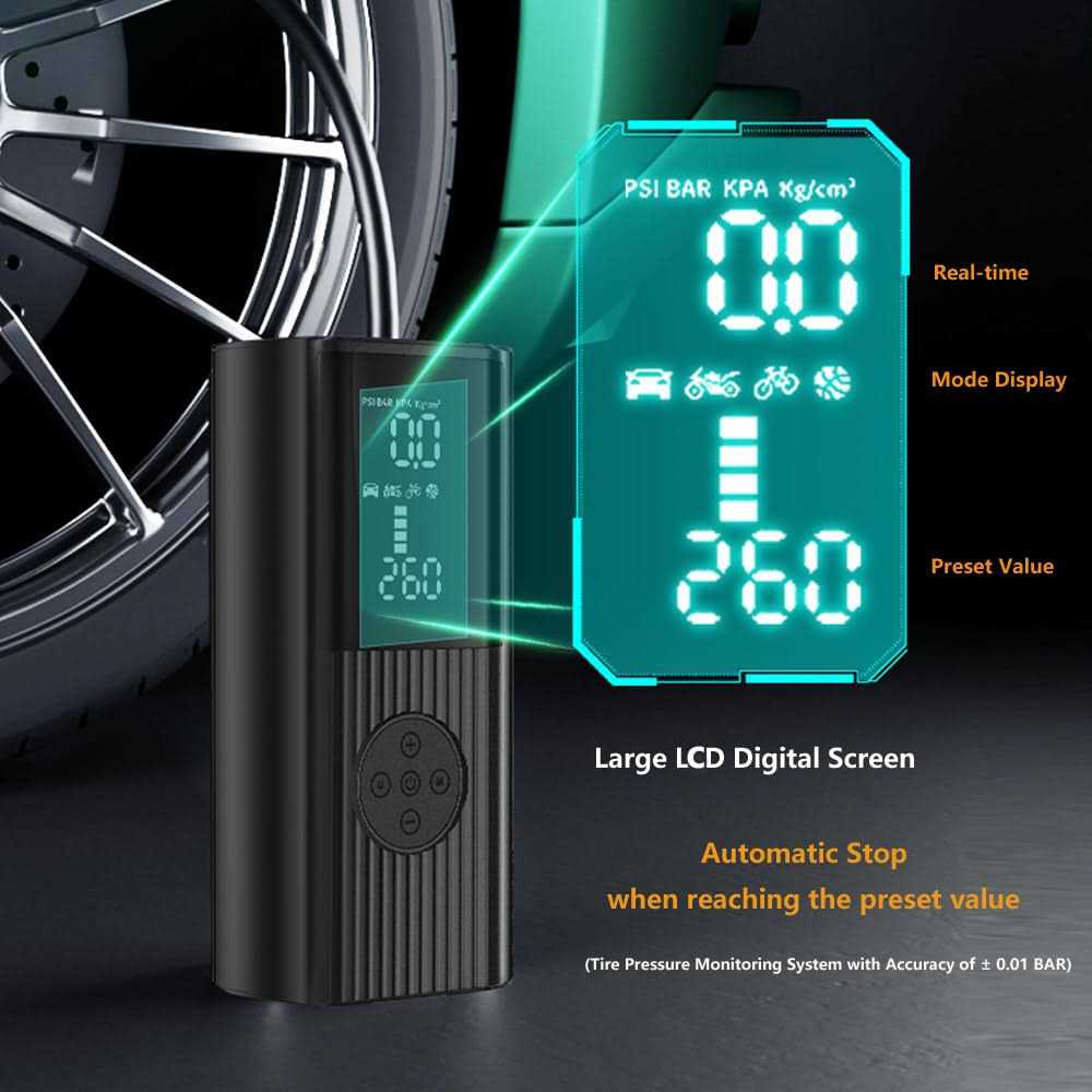 Tire Inflator Portable Air Compressor 150PSI & 9000mAh Portable Cordless Air Pump Accurate Pressure LCD Display 3X Fast Inflation for Cars Bikes - Image 4