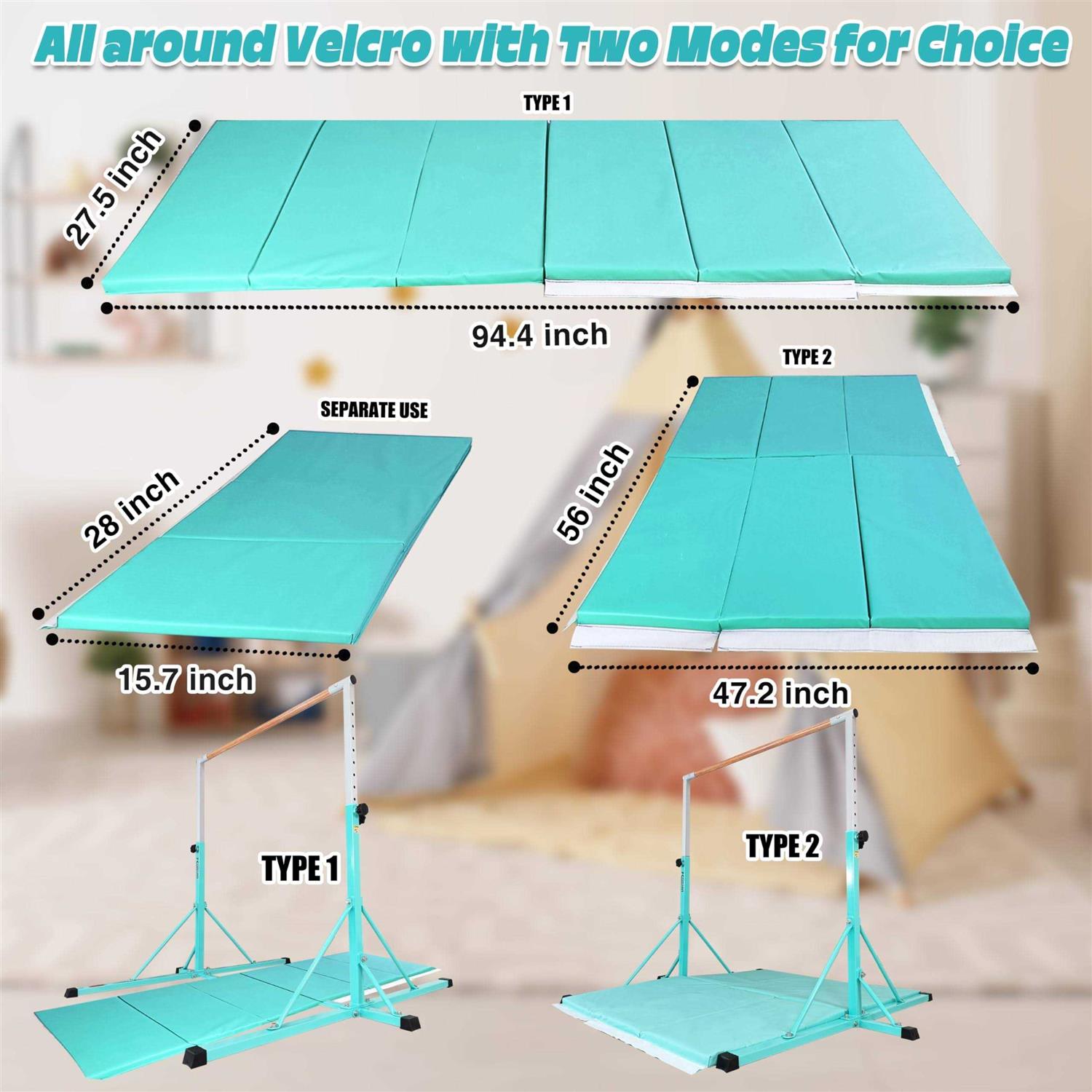 FC FUNCHEER Gymnastics bar for Kids Ages 5-20 Gymnastic Training bar-Height 35.4 to 59/45 to 71 - Image 4