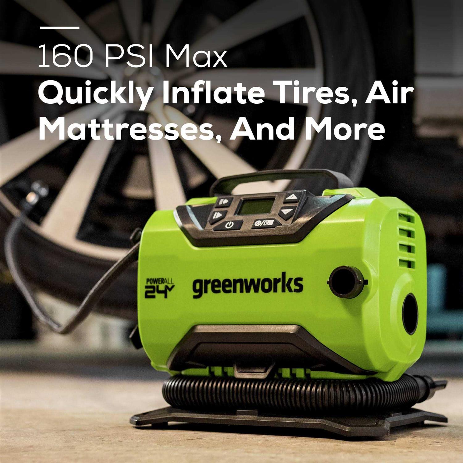 Greenworks 24V Cordless Tire Inflator 160 PSI Portable Air Compressor - Image 5