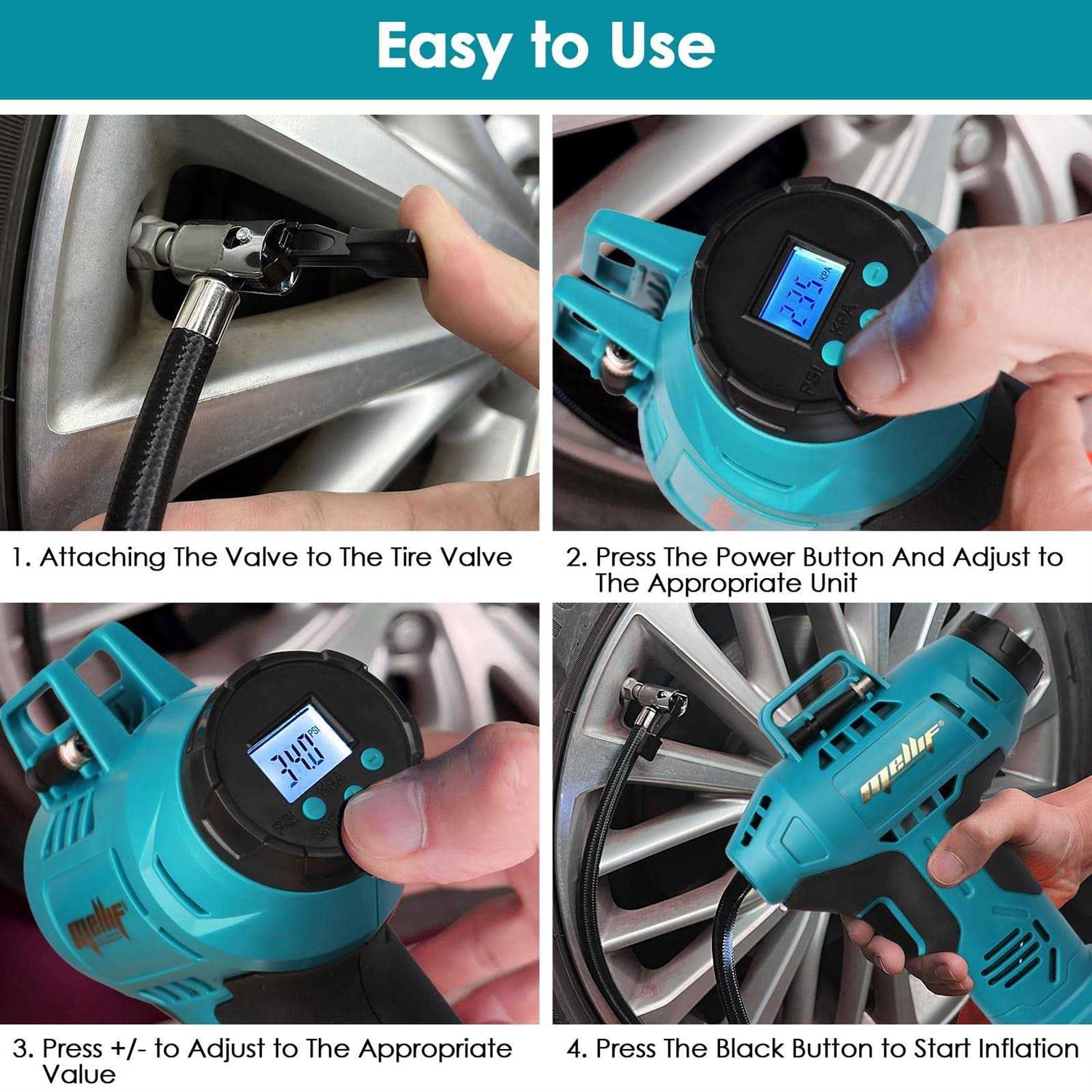 FORDWALT Cordless Tire Inflator Air Compressor for Makita 18V Battery - Image 4