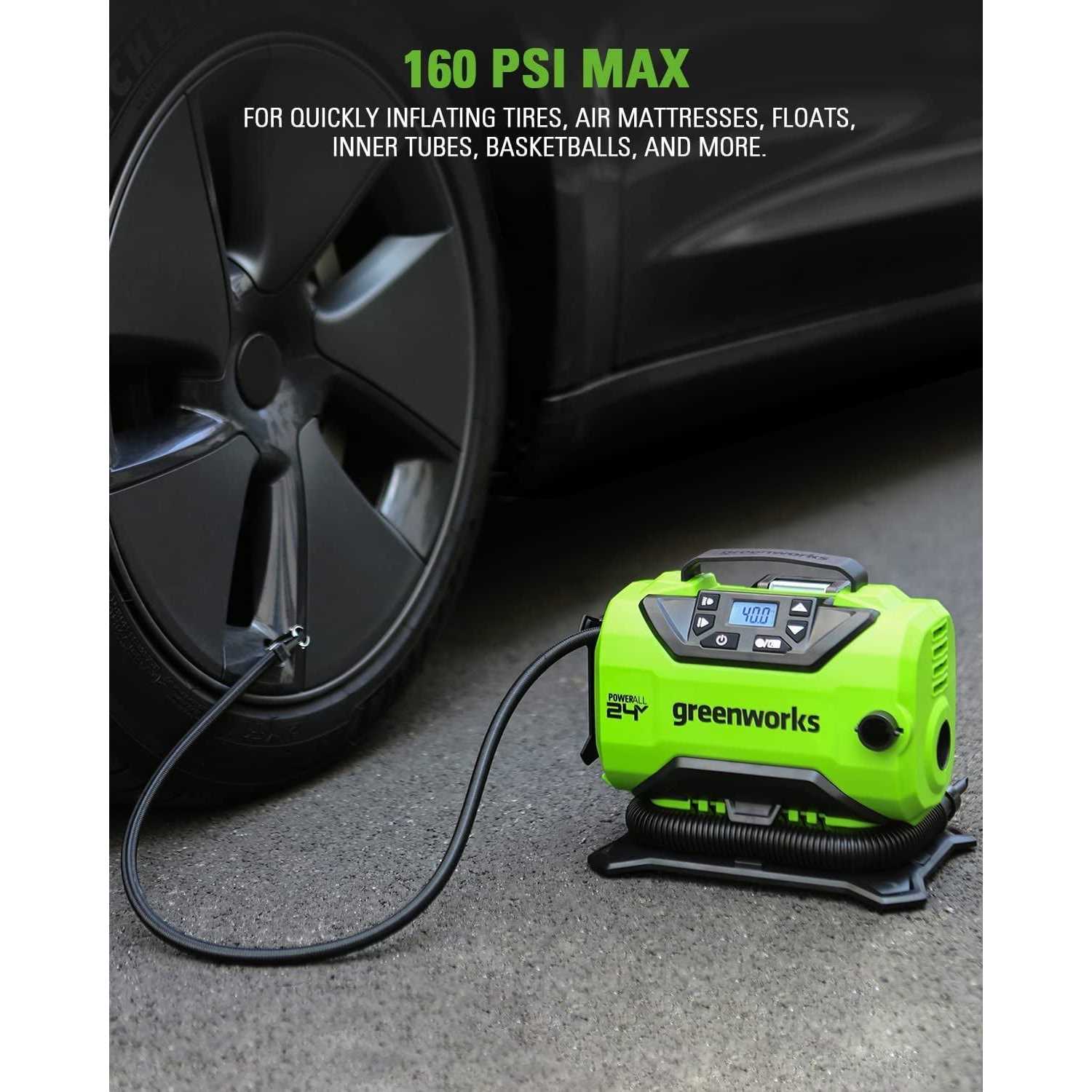 Greenworks 24V Cordless Tire Inflator 160 PSI Portable Air Compressor - Image 5