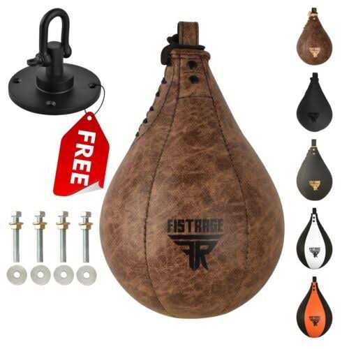 FISTRAGE Speed Bag Boxing Ball Leather MMA Muay Thai Training Punching Dodge Striking Kit with Free Hanging Swivel Workout Speedball Kicking Platform - Image 5