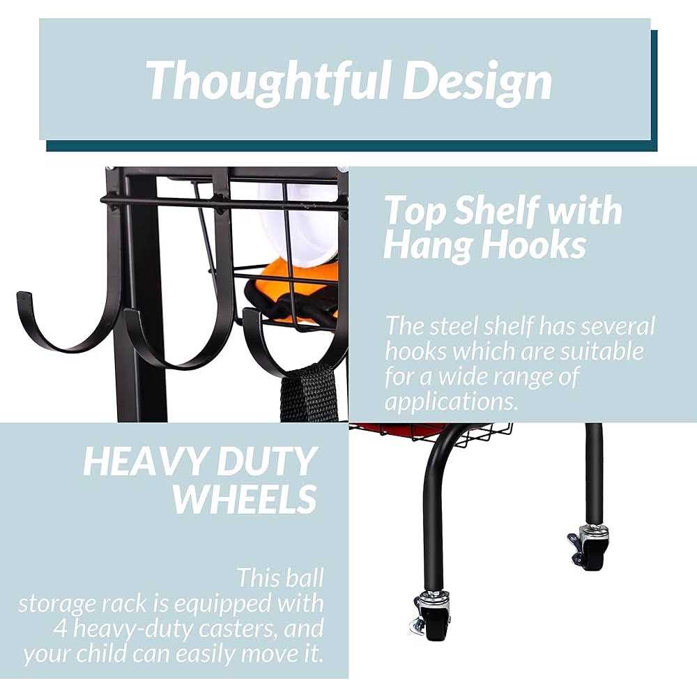 Signature Fitness Garage Sports Equipment Organizer, Garage Ball Storage, Sports Gear Storage, Garage Organizer with Baskets and Hooks - Image 3