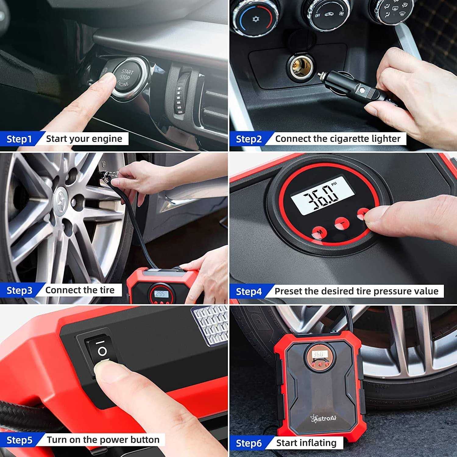 AstroAI Tire Inflator Portable Air Compressor 100PSI Air Pump for Car Tires - Image 3