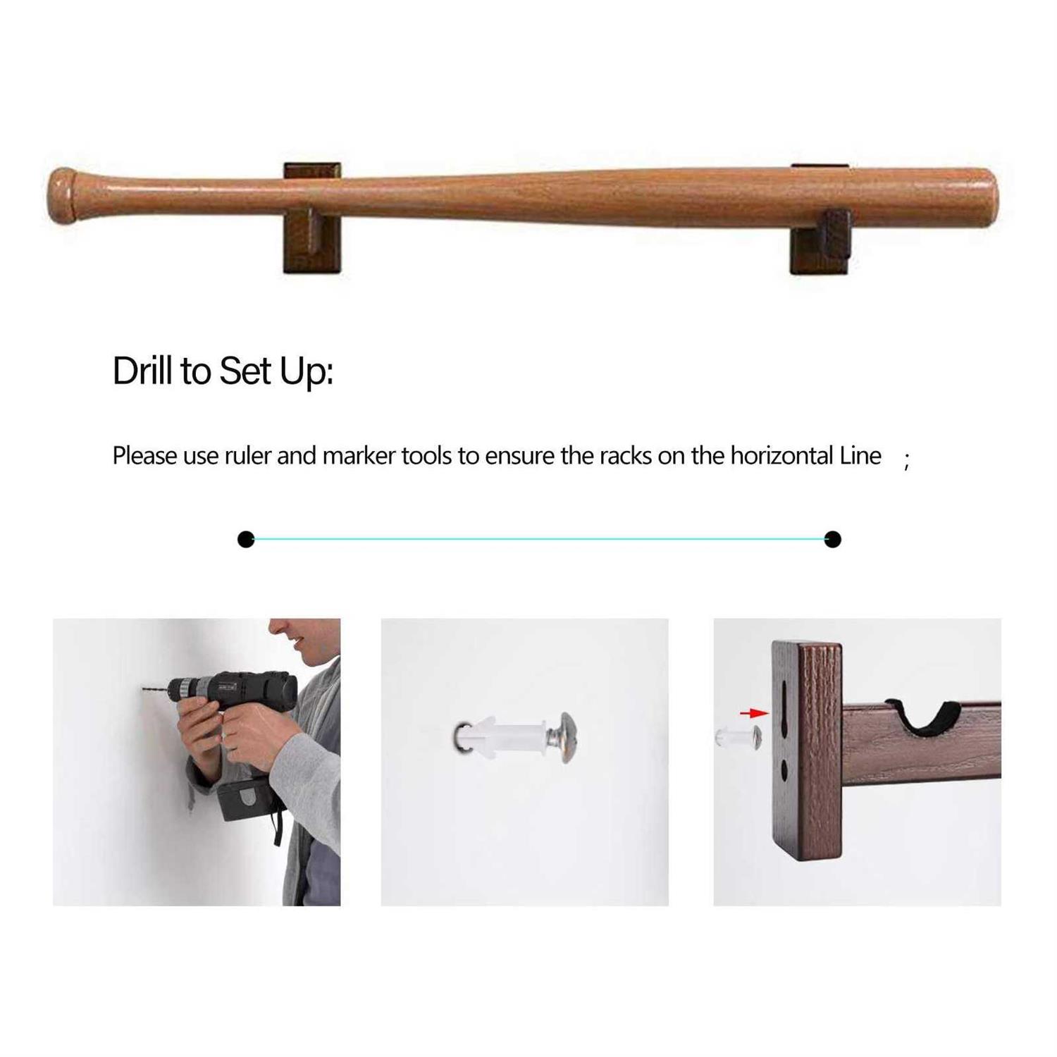 Orga'Neat Baseball Bat Display Case Wall Mount Solid Ash Tree Handmade Horizontal Rack w/Hidden Screws&Soft Liner for Baseball Softball Display - Image 5