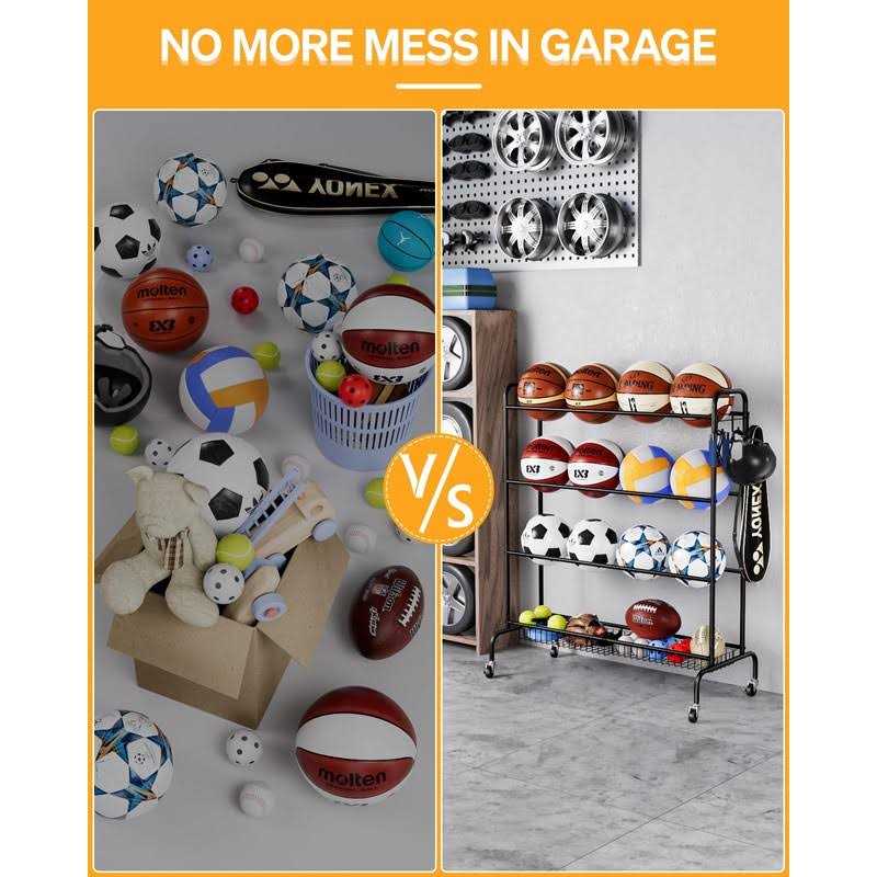 EXTCCT Basketball Rack Outdoor Rolling Basketball Shooting Training Stand,Sports Equipment Storage with Wheels - Image 3