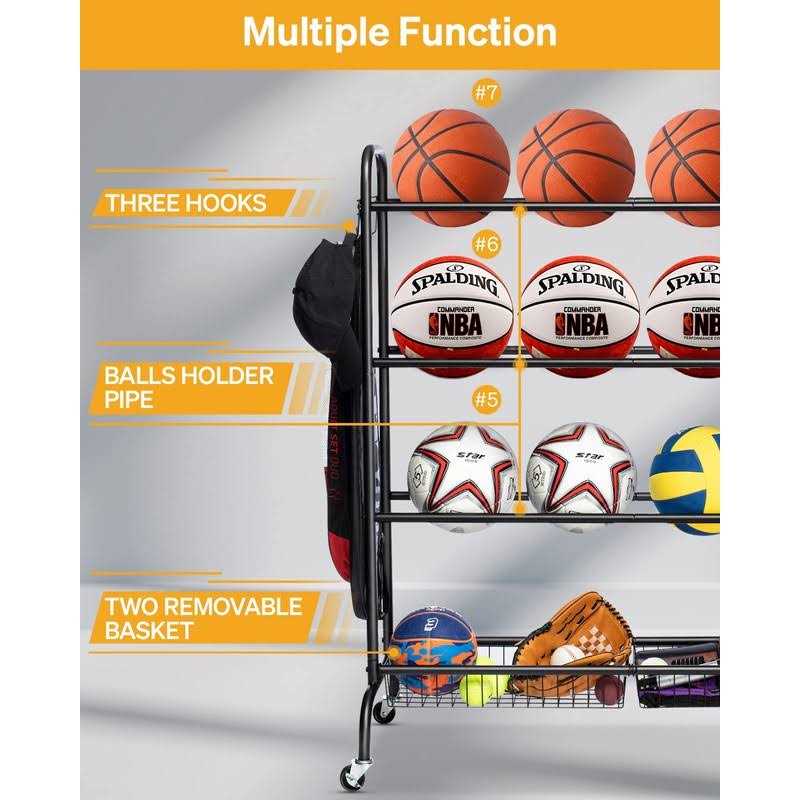 EXTCCT Basketball Rack Outdoor Rolling Basketball Shooting Training Stand,Sports Equipment Storage with Wheels - Image 5