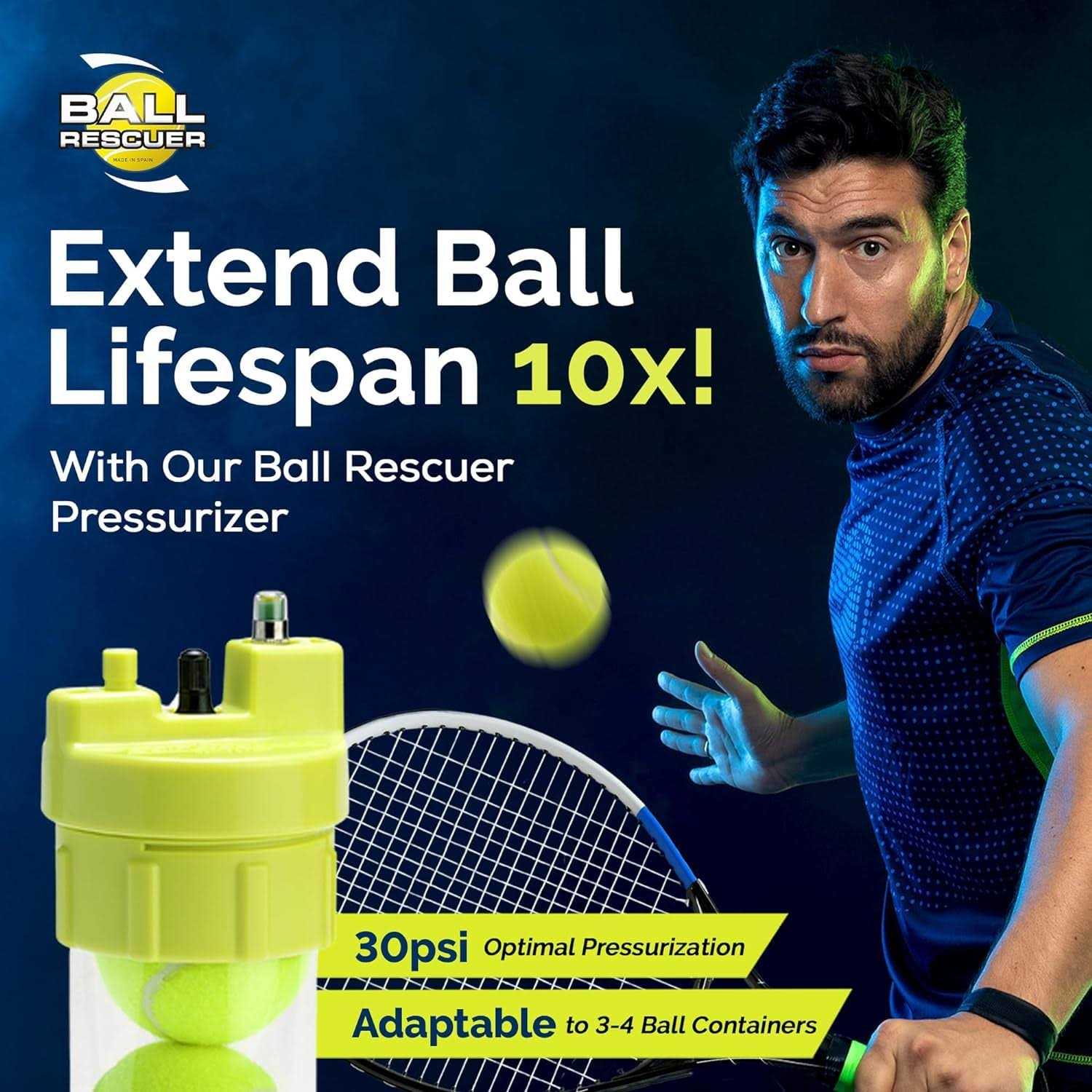 Ball RESCUER Tennis/Padel Ball Life Extender – Converts Plastic Tennis/Padel Ball Containers to a 30 psi Ball Pressurizer – Needs a Bicycle Pump to - Image 3