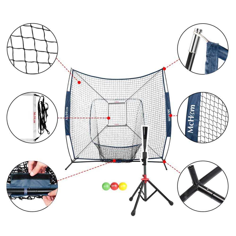McHom 7' x 7' Baseball & Softball Practice Net Set with Travel Tee - Image 3