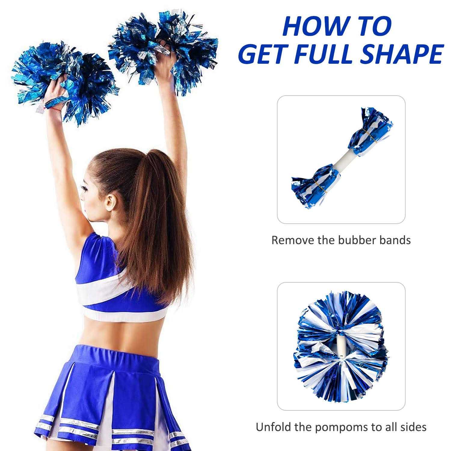 Supkiir 4Pcs Cheerleading Pom Poms for Cheerleader Costume Women 2 Pair Cheer Pompoms for Boy Girl School Sports Games Team Spirit - Image 3