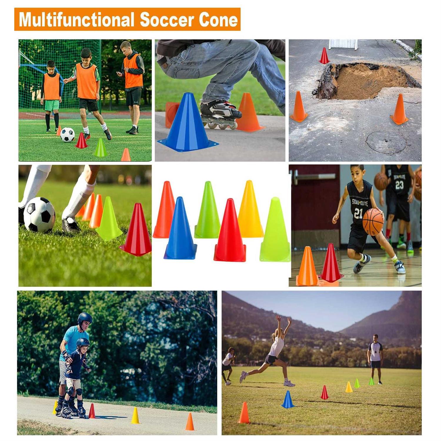 AphroLin Soccer Cones Sports Training Agility Field Marker Cone 12 Pack 7 Inch Training Cones Set with Mesh Bag - Image 3