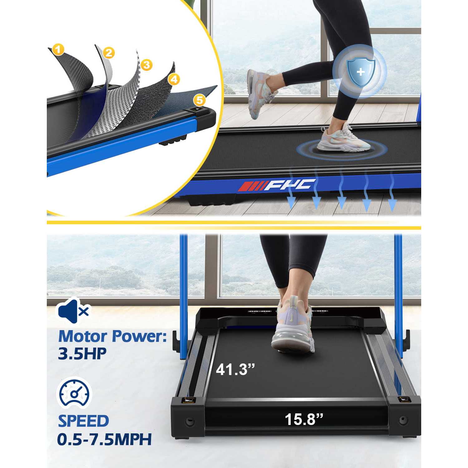 FYC 3.5HP Under Desk Treadmill 300LBS Weight Capacity, 2-in-1 Foldable Design, Remote Control & LED Display - Image 4