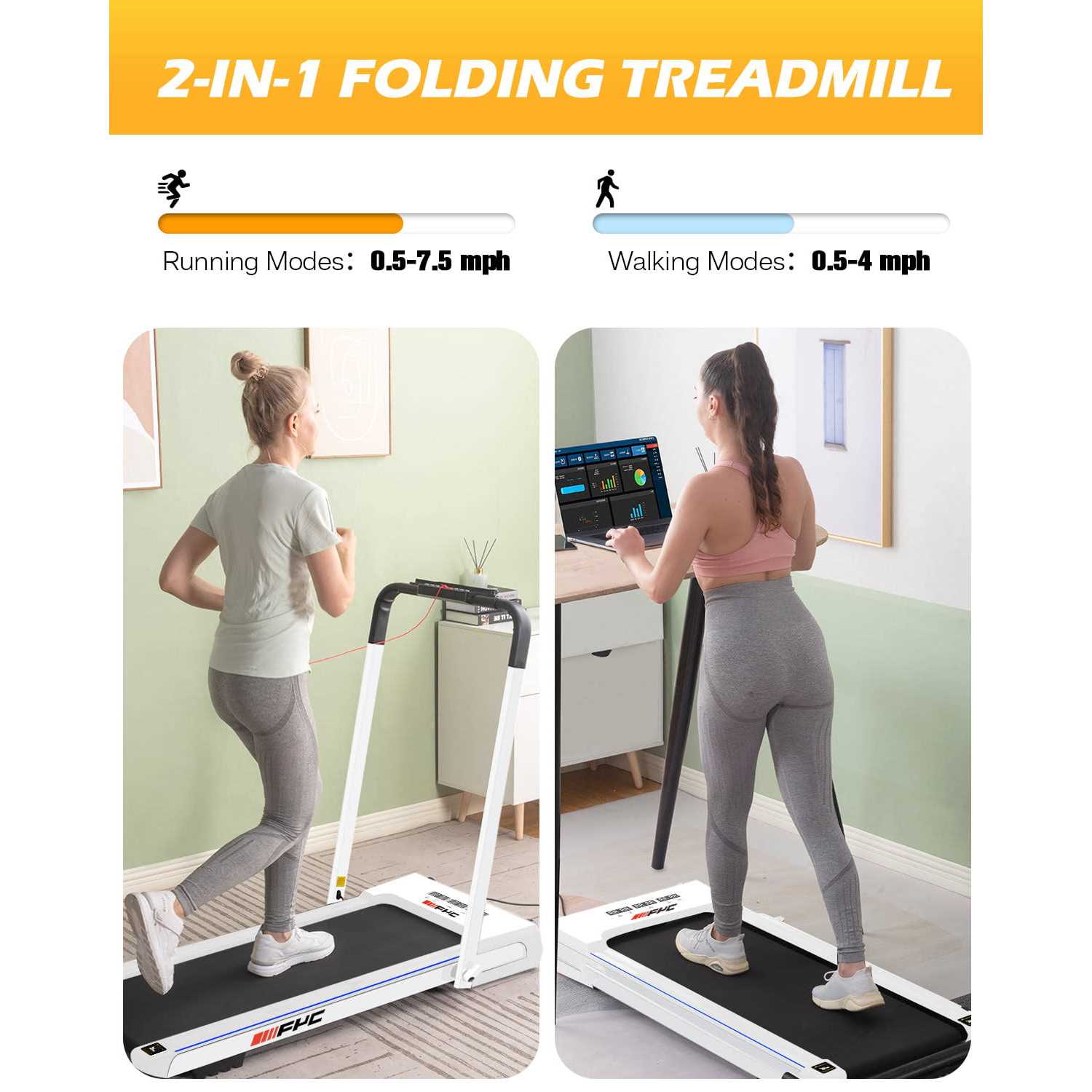 FYC 3.5HP Under Desk Treadmill 300LBS Weight Capacity, 2-in-1 Foldable Design, Remote Control & LED Display - Image 5