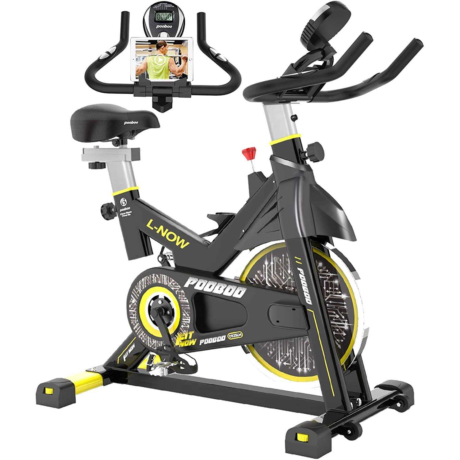 Pooboo Bluetooth Magnetic Exercise Bike Indoor Cycling Bike for Home Cardio Workout Stationary Bike Heavy-Duty Flywheel Quiet Belt Drive-Yellow - Image 3