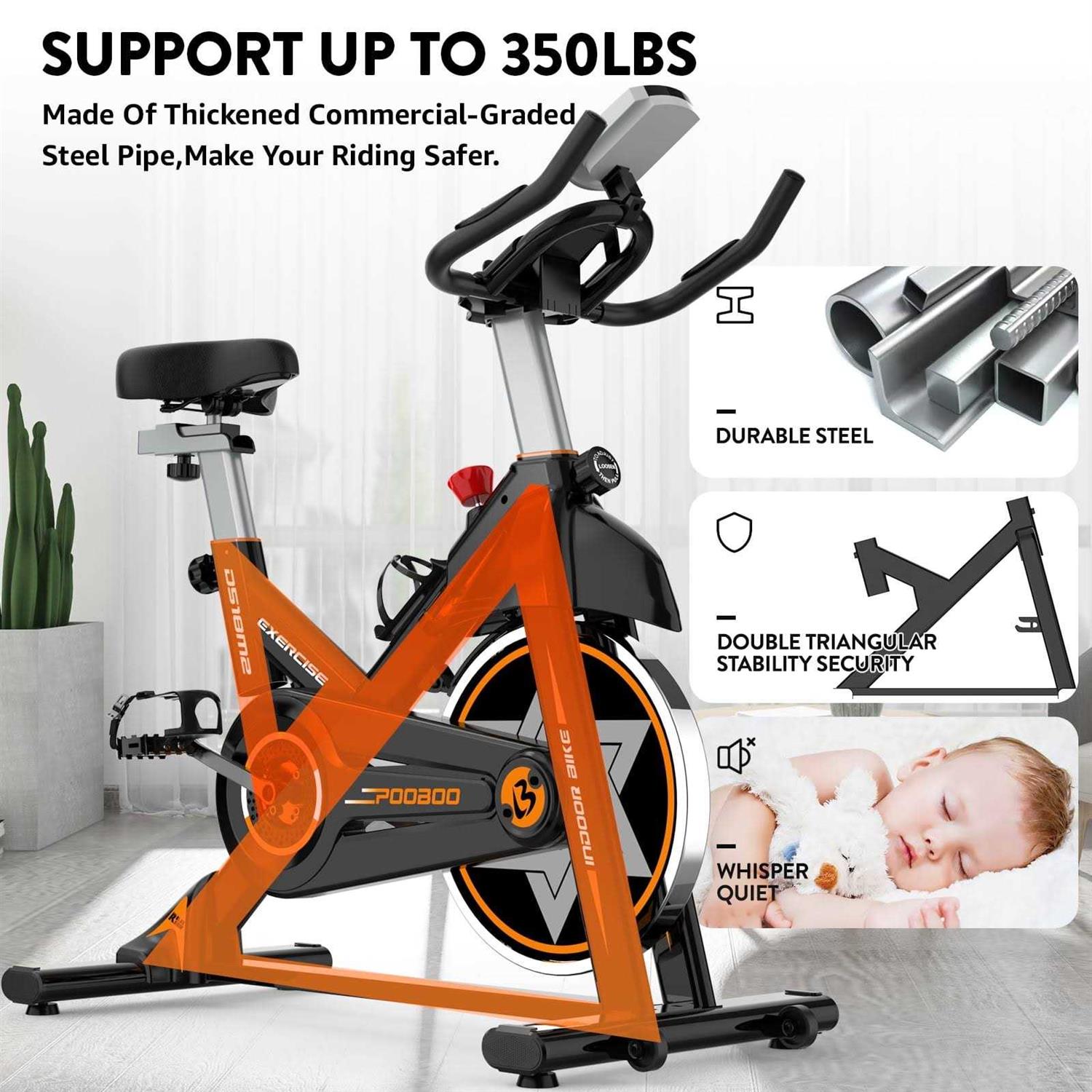 Pooboo Bluetooth Magnetic Exercise Bike Indoor Cycling Bike for Home Cardio Workout Stationary Bike Heavy-Duty Flywheel Quiet Belt Drive-Yellow - Image 5