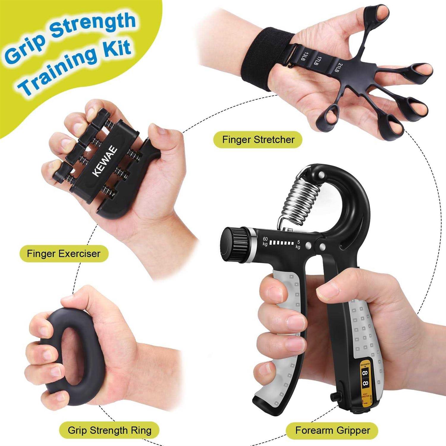 Grip Strength Trainer Kit 6 Pack with Finger Exerciser, Hand Grip Strengthener, Hand Extension Exerciser and Forearm Workout Ring for Muscle - Image 5