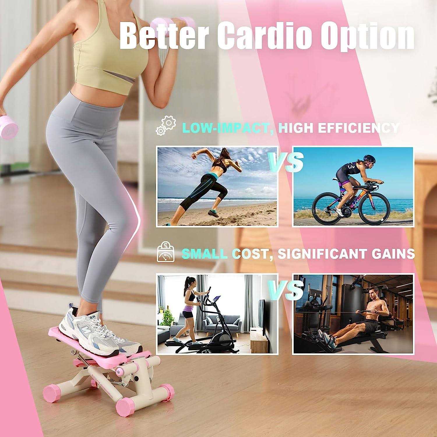 Upgo Stepper for Exercise Portable Mini Stepper Exercise Machine with Resistance Bands - Image 5