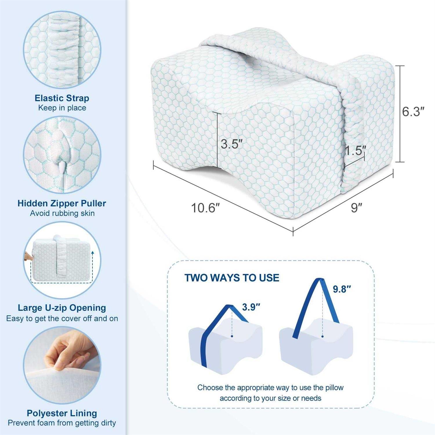 KingPavonini Cooling Knee Pillow for Side Sleepers, Gel Memory Foam Leg Pillows for Sleeping with Ice Silk Cover and Strap - Image 3