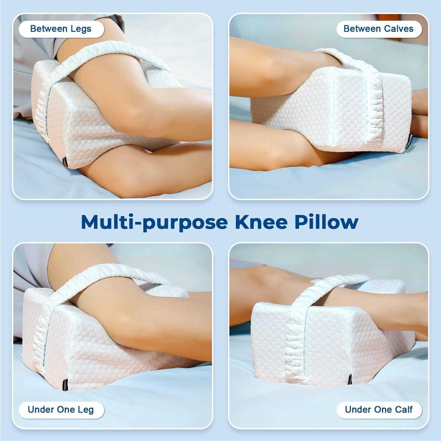 KingPavonini Cooling Knee Pillow for Side Sleepers, Gel Memory Foam Leg Pillows for Sleeping with Ice Silk Cover and Strap - Image 4