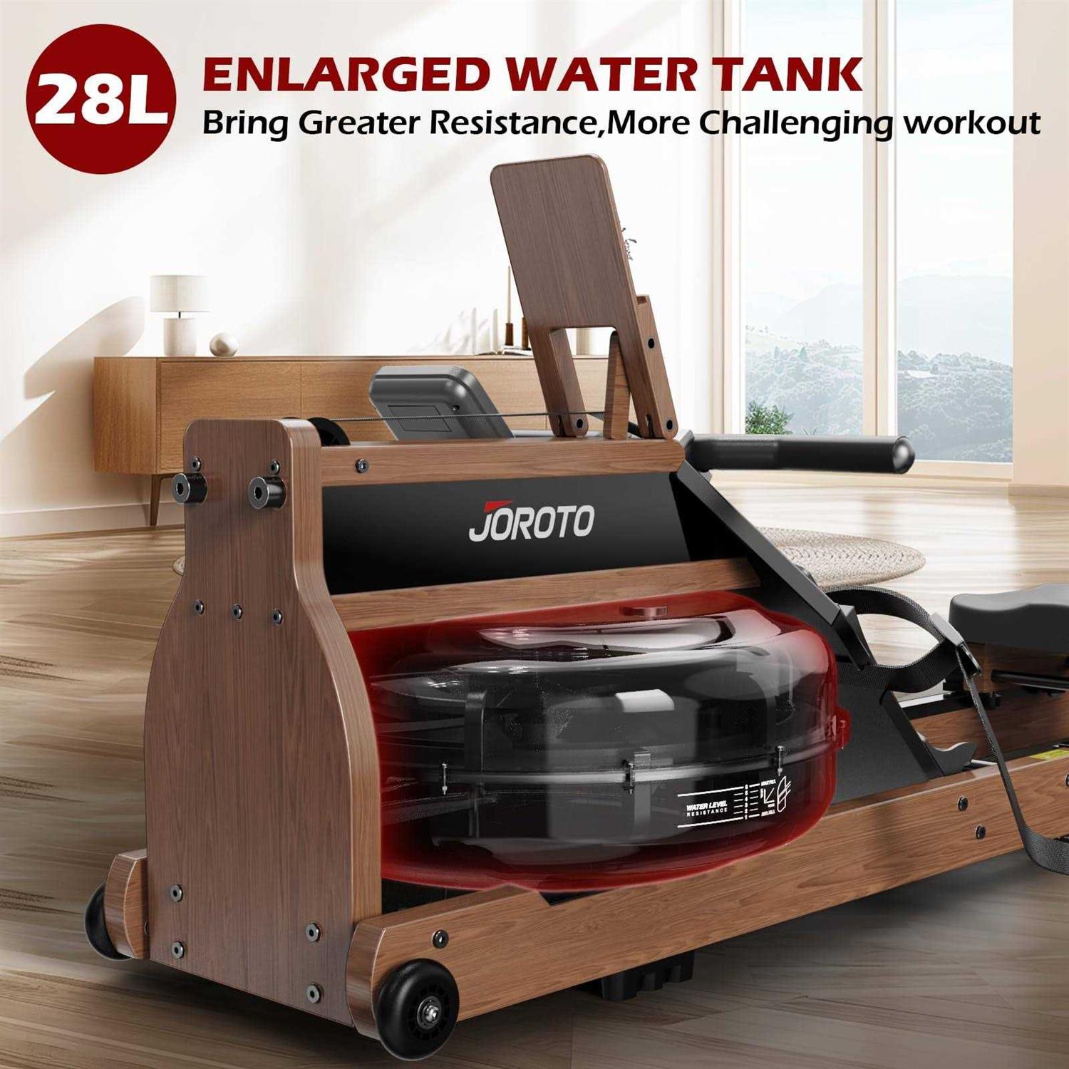 JOROTO Water Rowing Machine for Home Use Oak Wood Foldable Rower Machine 330lbs Weight Capacity with Bluetooth Monitor - Image 5