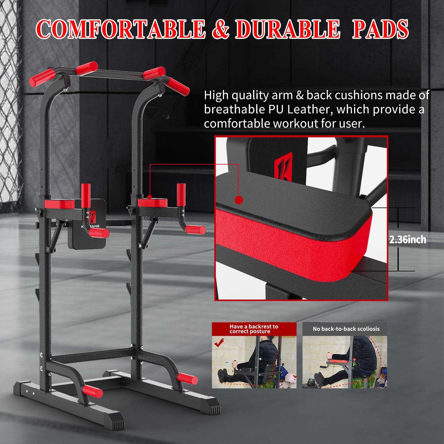 Power Tower Dip Station Pull Up Bar Station & Multi-Function Gym Equipment For Home Strength Training Adujustable Height Up to 85.5,Load 350LBS - Image 5