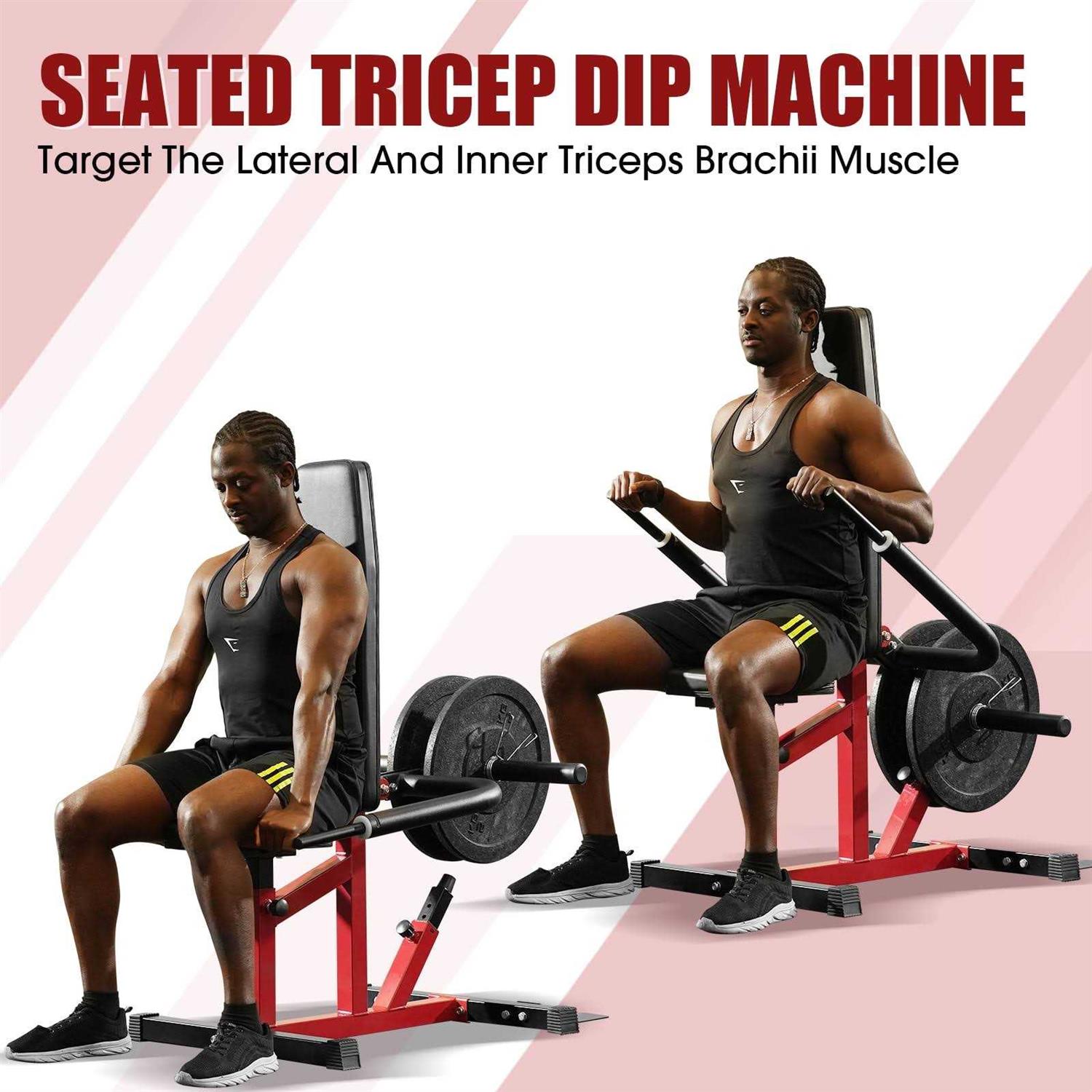 Syedee Plate Loadable Seated Dip Machine, Tricep Dip Machine with Cable Bar for Bicep Chest Training Tricep Press, Hold up to 400lbs, Black and - Image 3