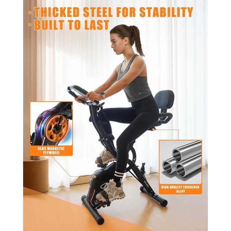 KALWOL Folding Exercise Bike 5-in-1 Foldable Stationary Bike Upgraded 16-level Magnetic Resistance 10DB Near-silent Bike Upright Indoor Exercise Bike - Image 3