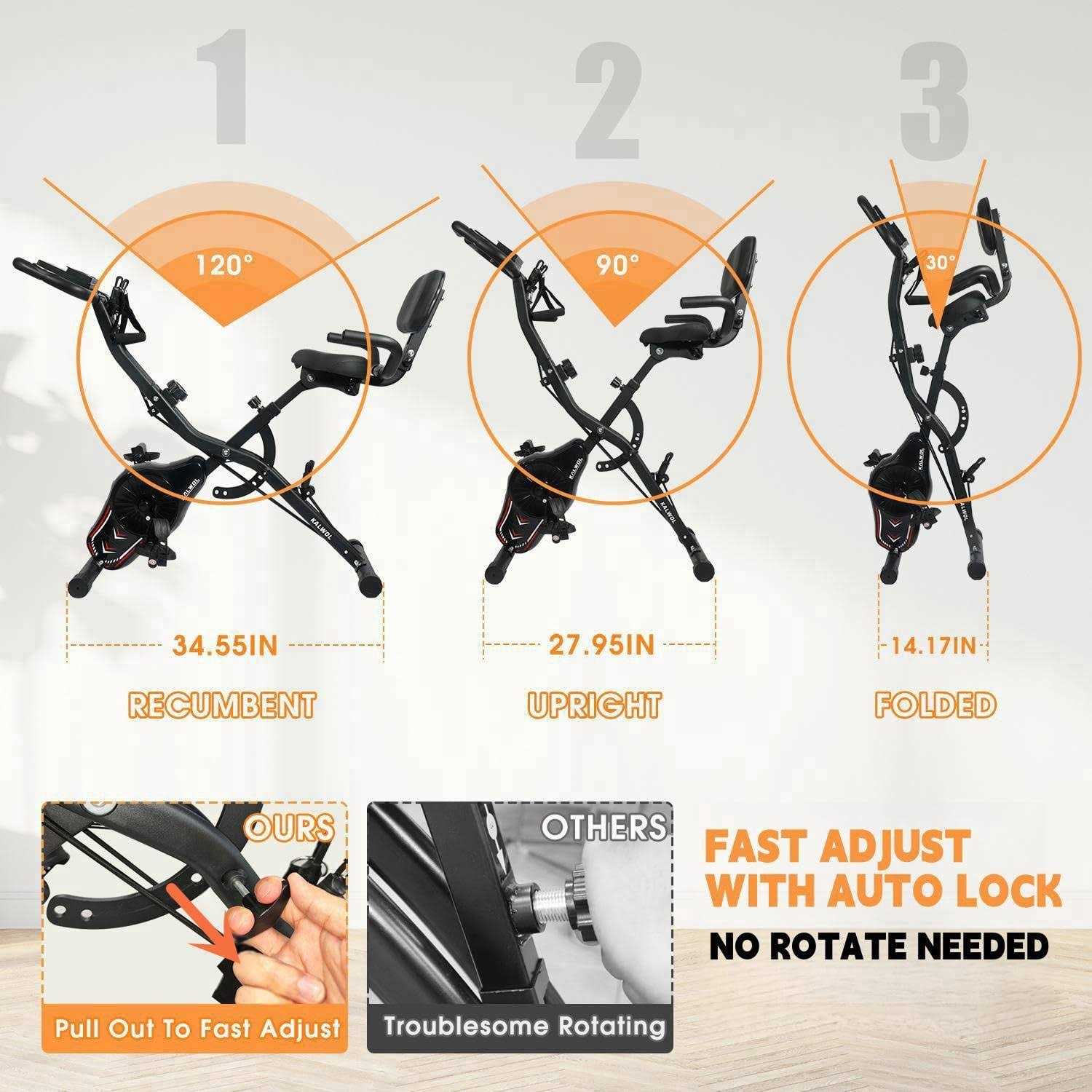 KALWOL Folding Exercise Bike 5-in-1 Foldable Stationary Bike Upgraded 16-level Magnetic Resistance 10DB Near-silent Bike Upright Indoor Exercise Bike - Image 5