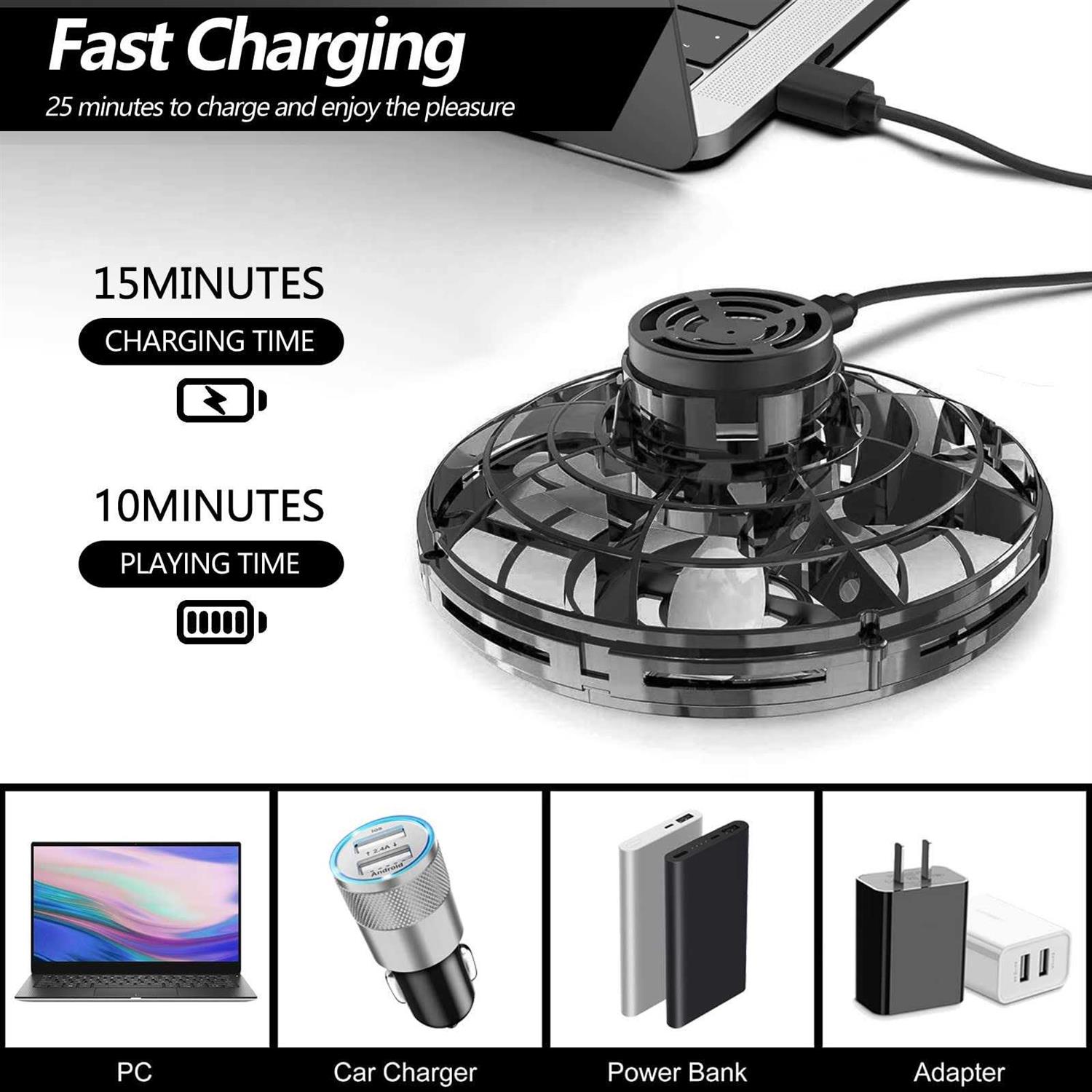 Flying Spinner Flying Fidget Spinner with LED Lights Kids Drone Flying Spinner,Mini Drone with USB Rechargeable for Fun Indoor Outdoor - Image 4