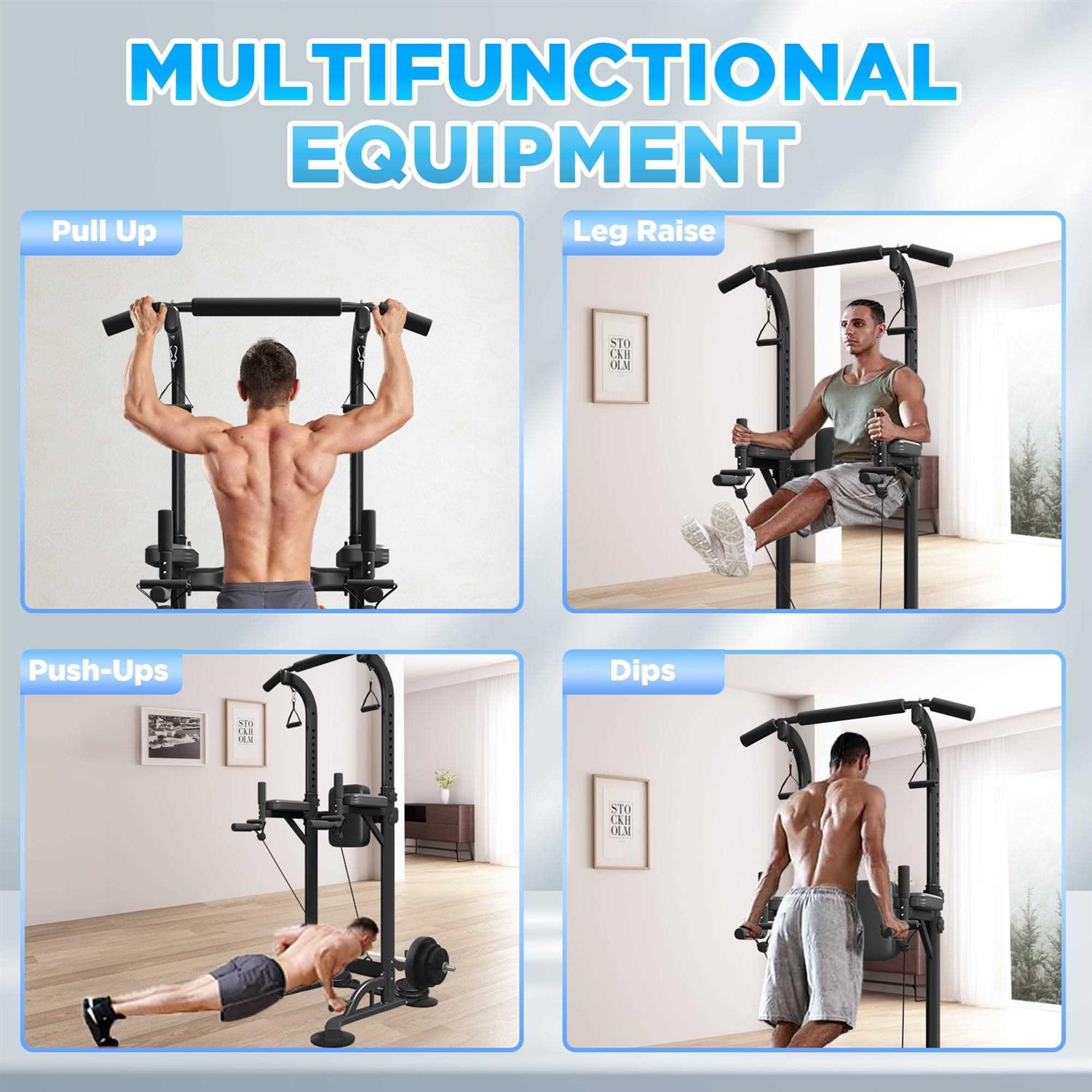 PROHIKER Power Tower Dip Station, Pull Up Bar Stand Power Rack with Backrest and Resistance Band - Image 5