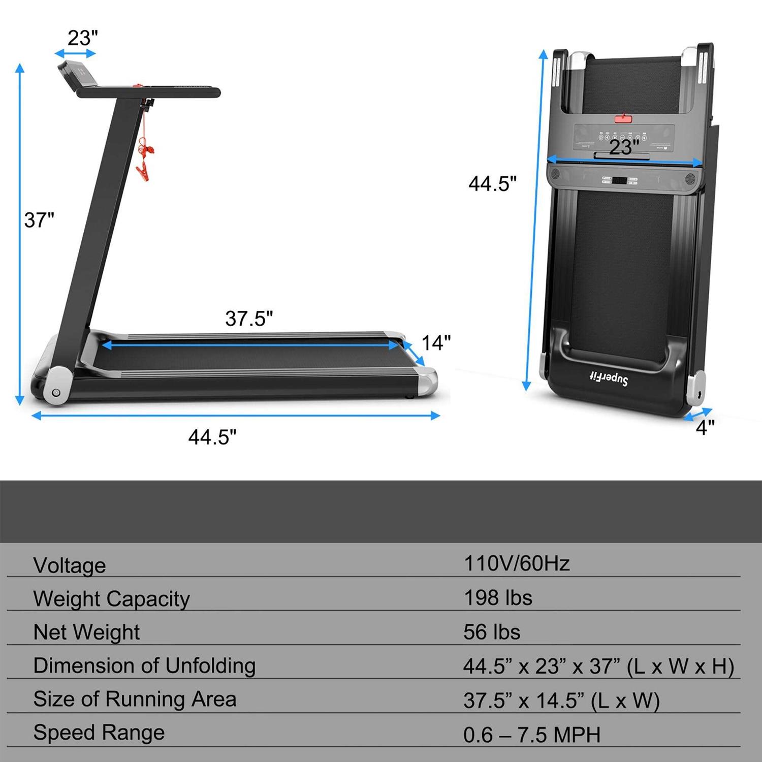 Superfit Folding Electric Treadmill Compact Walking Running Machine w/APP Control Speaker - Image 5