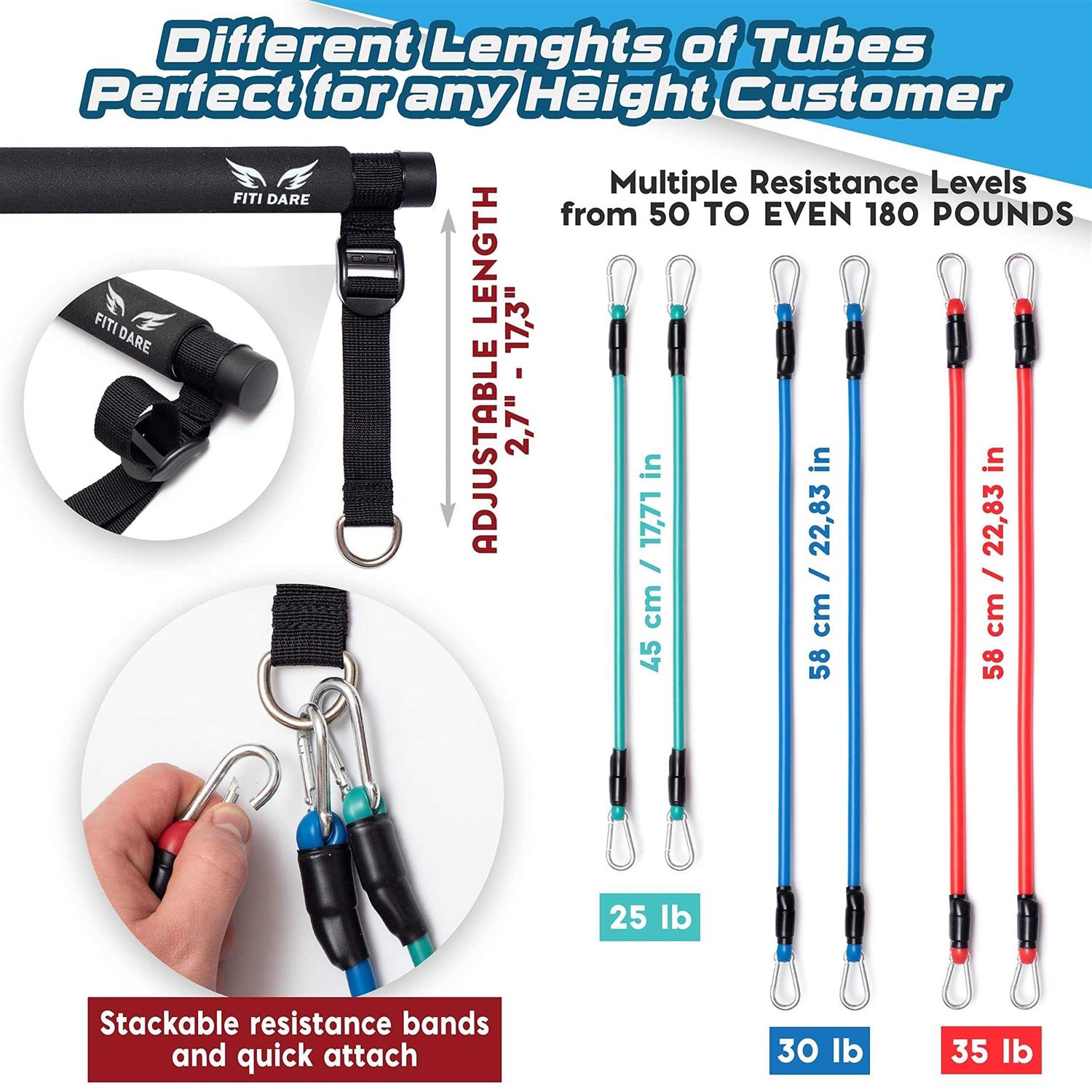 FITI DARE Portable Pilates Bar Kit with Adjustable Resistance Band - Image 5