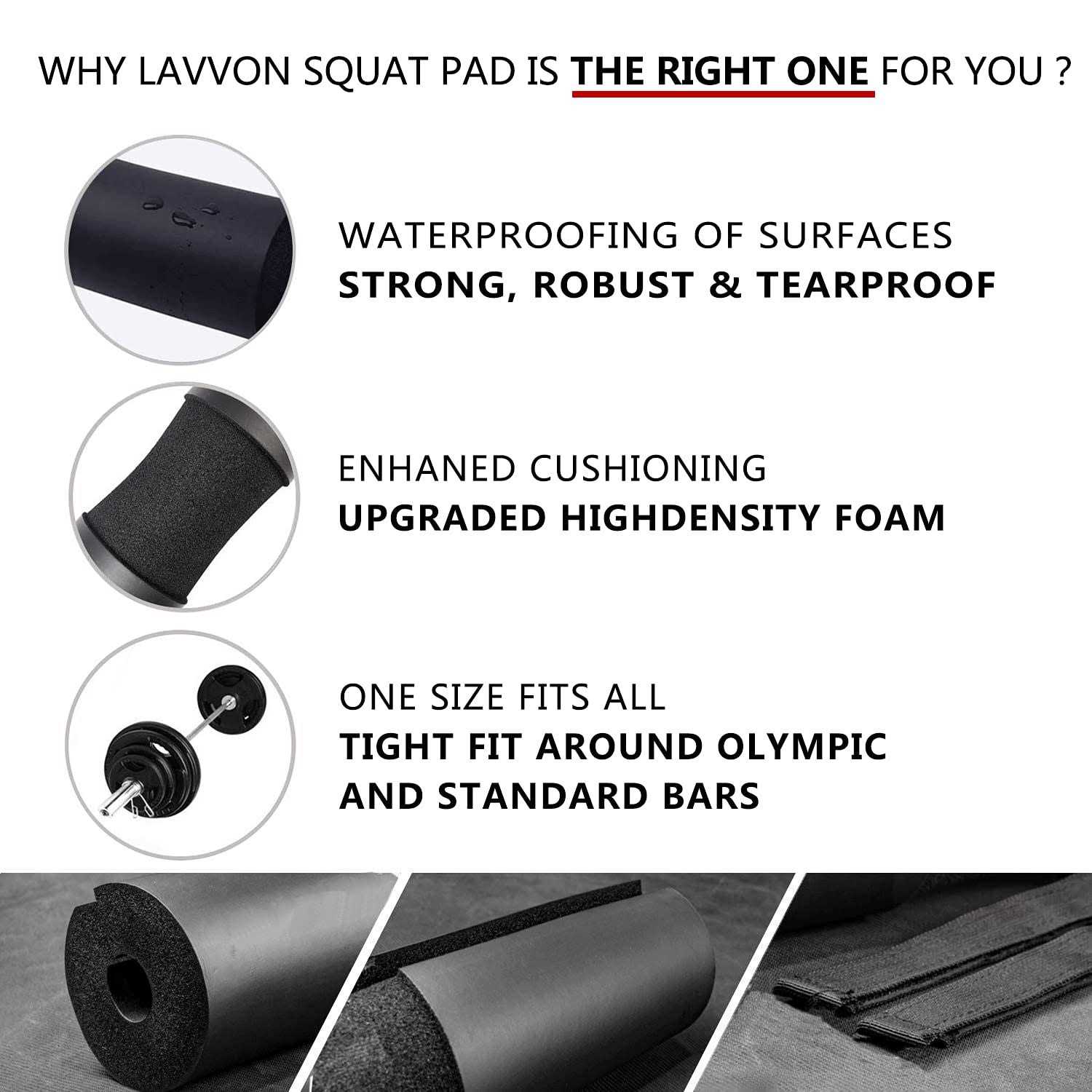 LAVVON Squat Pad Foam Barbell Pad for Squats Cushion Lunges & Bar Padding for Hip Thrusts - Image 5