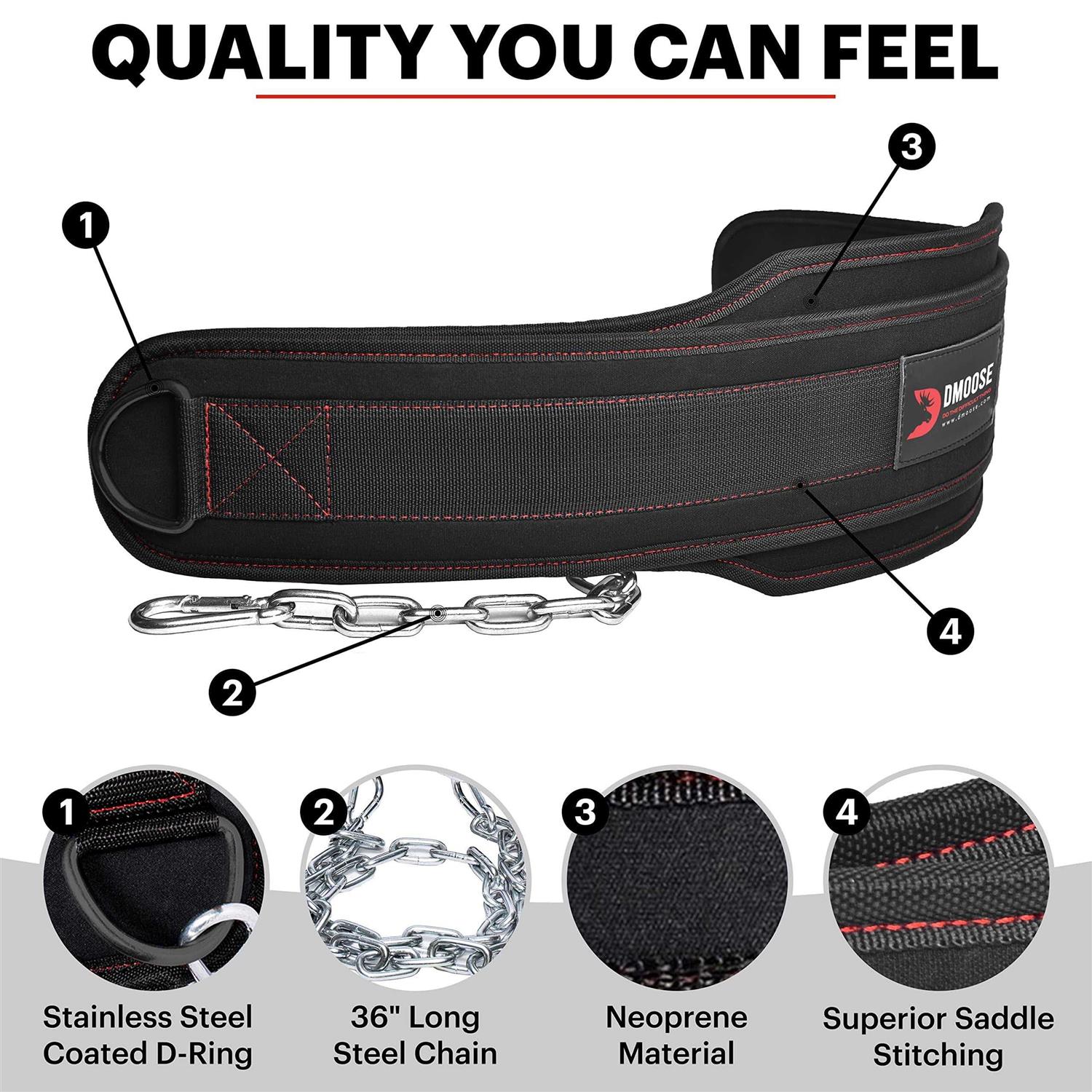 Dmoose Fitness Dip Belt with Chain for Weightlifting - Image 3