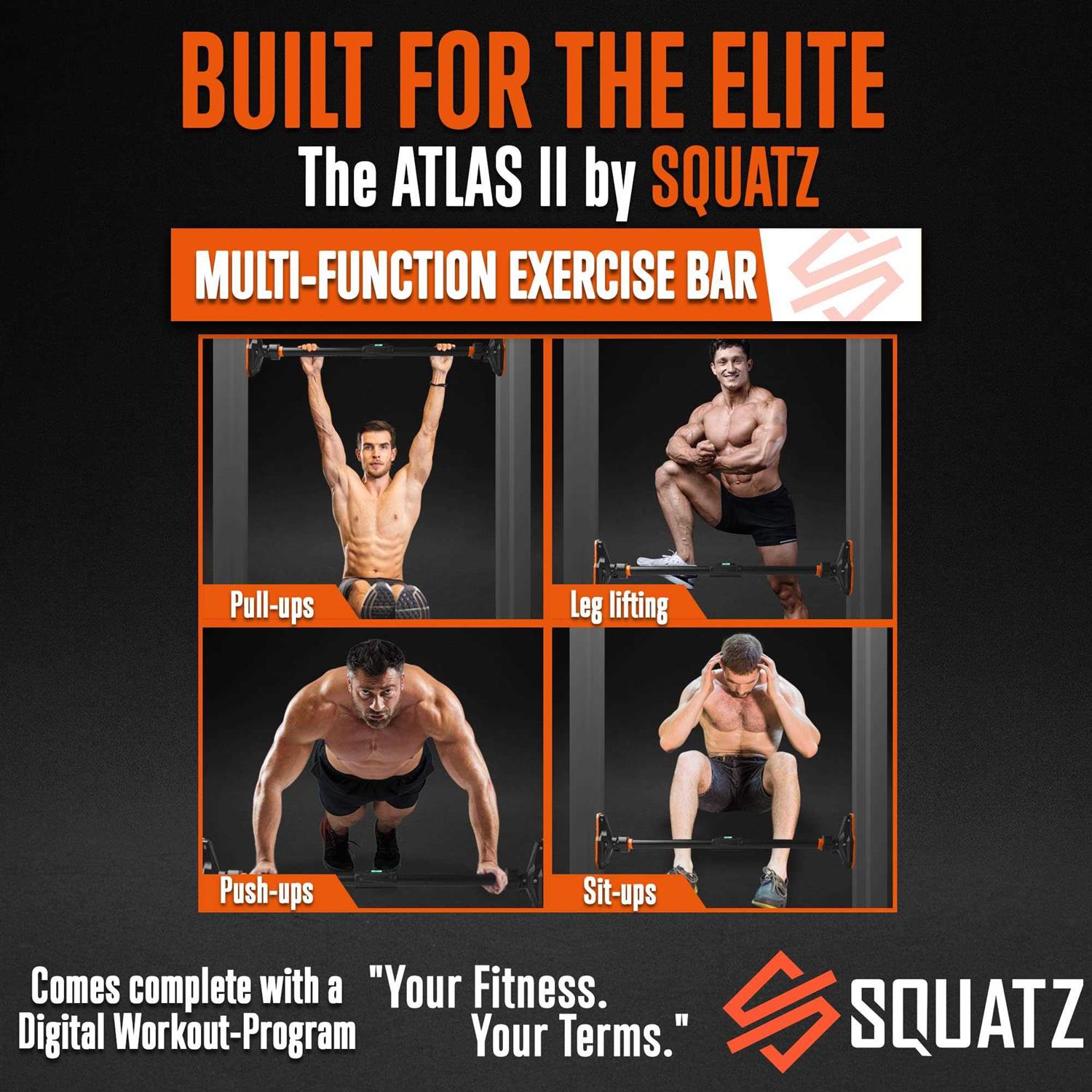 SQUATZ Adjustable Pull-Up & Chin-Up Bar Door Frame Pullup & Doorway No-Screw - Image 4