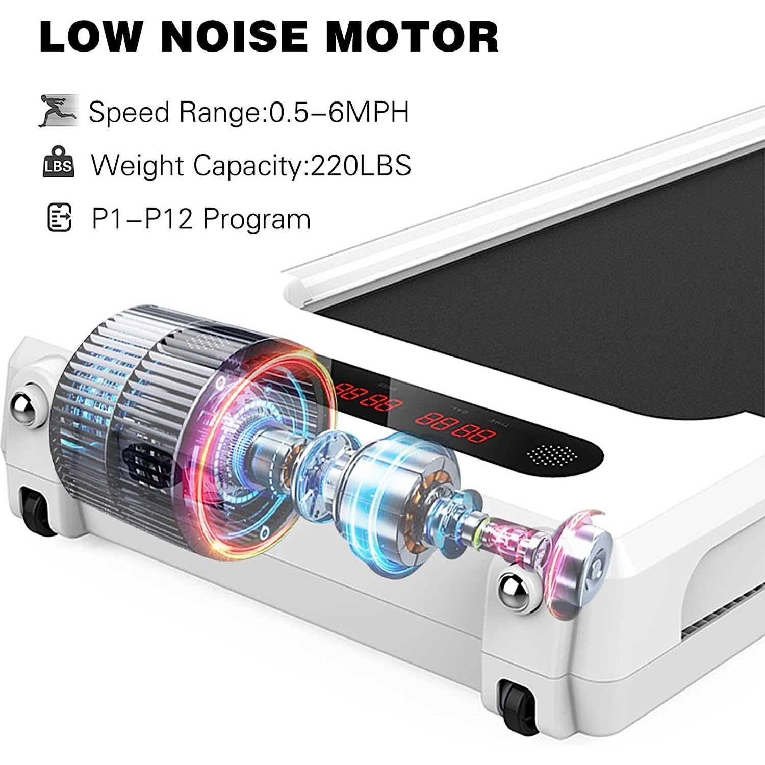 GOYOUTH 2 in 1 Under Desk Electric Treadmill Motorized Exercise Machine with Wireless Speaker, Remote Control and LED Display - Image 3