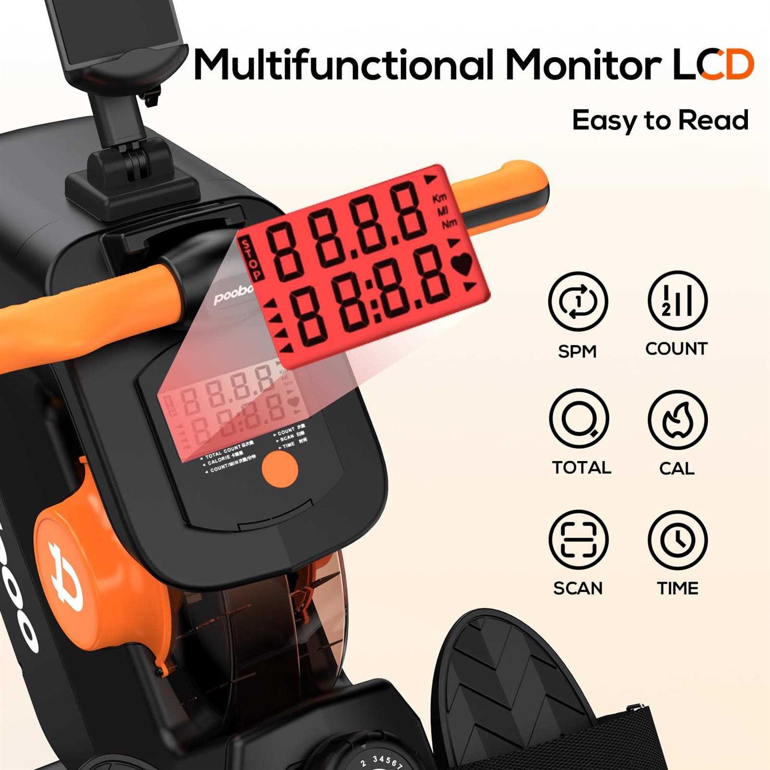 Pooboo 85% Pre-assembled Magnetic Rowing Machines Rower Foldable 8 Level Resistance Indoor Rower Machines Home Exercise 350lb - Image 4