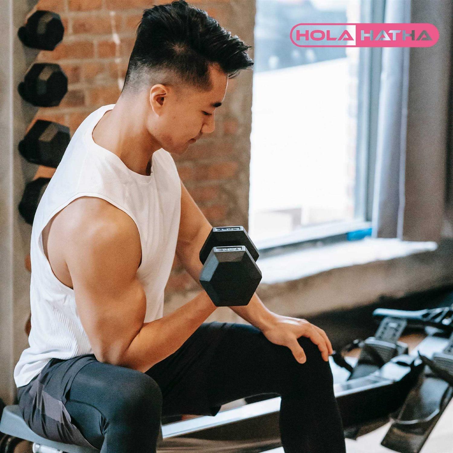 HolaHatha Hexagonal Dumbbell Free Hand Weight Set w/Rack - Image 3