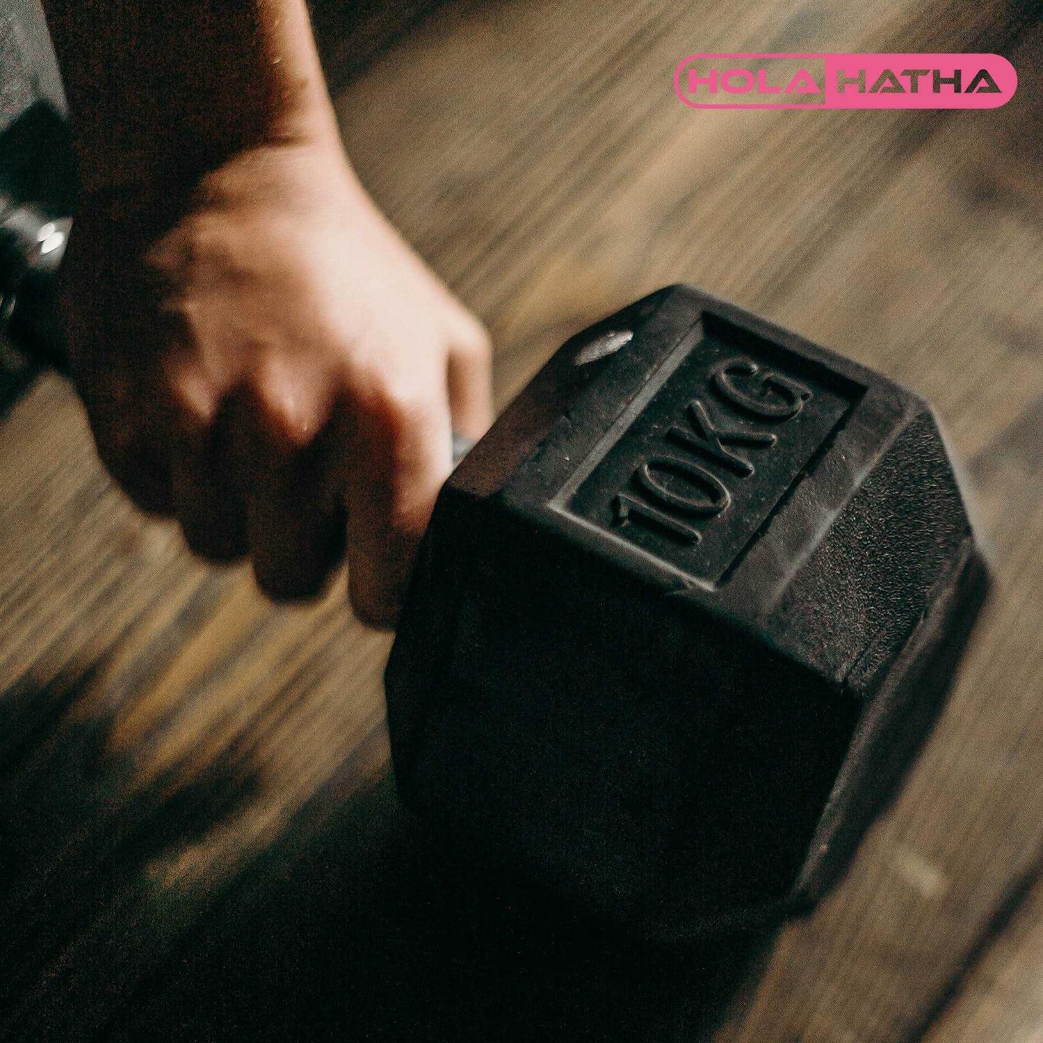 HolaHatha Hexagonal Dumbbell Free Hand Weight Set w/Rack - Image 4