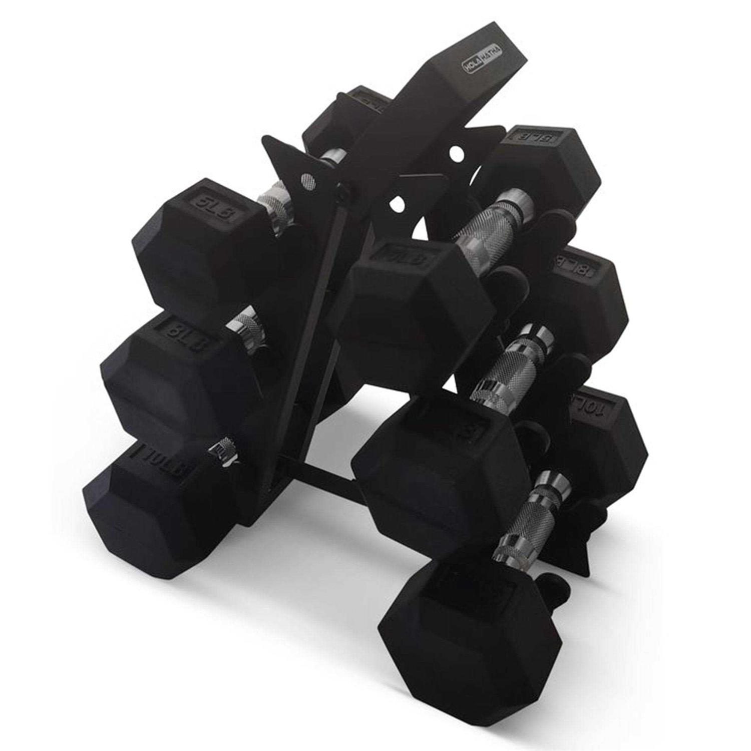 HolaHatha Hexagonal Dumbbell Free Hand Weight Set w/Rack - Image 5