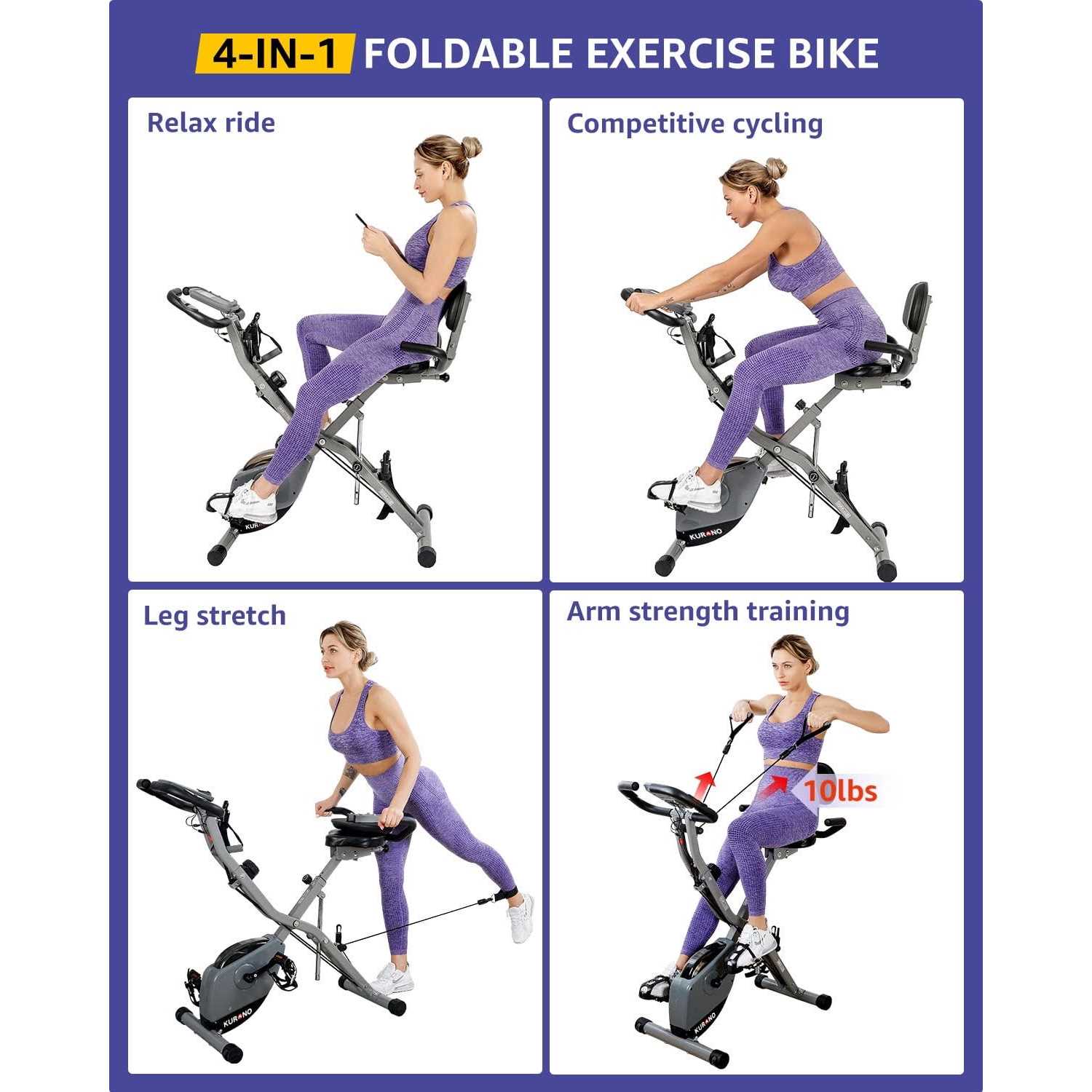 KURONO Stationary Exercise Bike for Home Workout Folding Indoor Cycling Bike for Seniors - Image 5