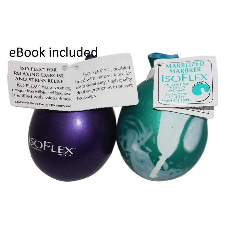 Isoflex Hand Therapy and Exercise Ball with an e-Book. 2 Pack One Solid Color and One Marblized. Ideal for Stress Relief - Image 4