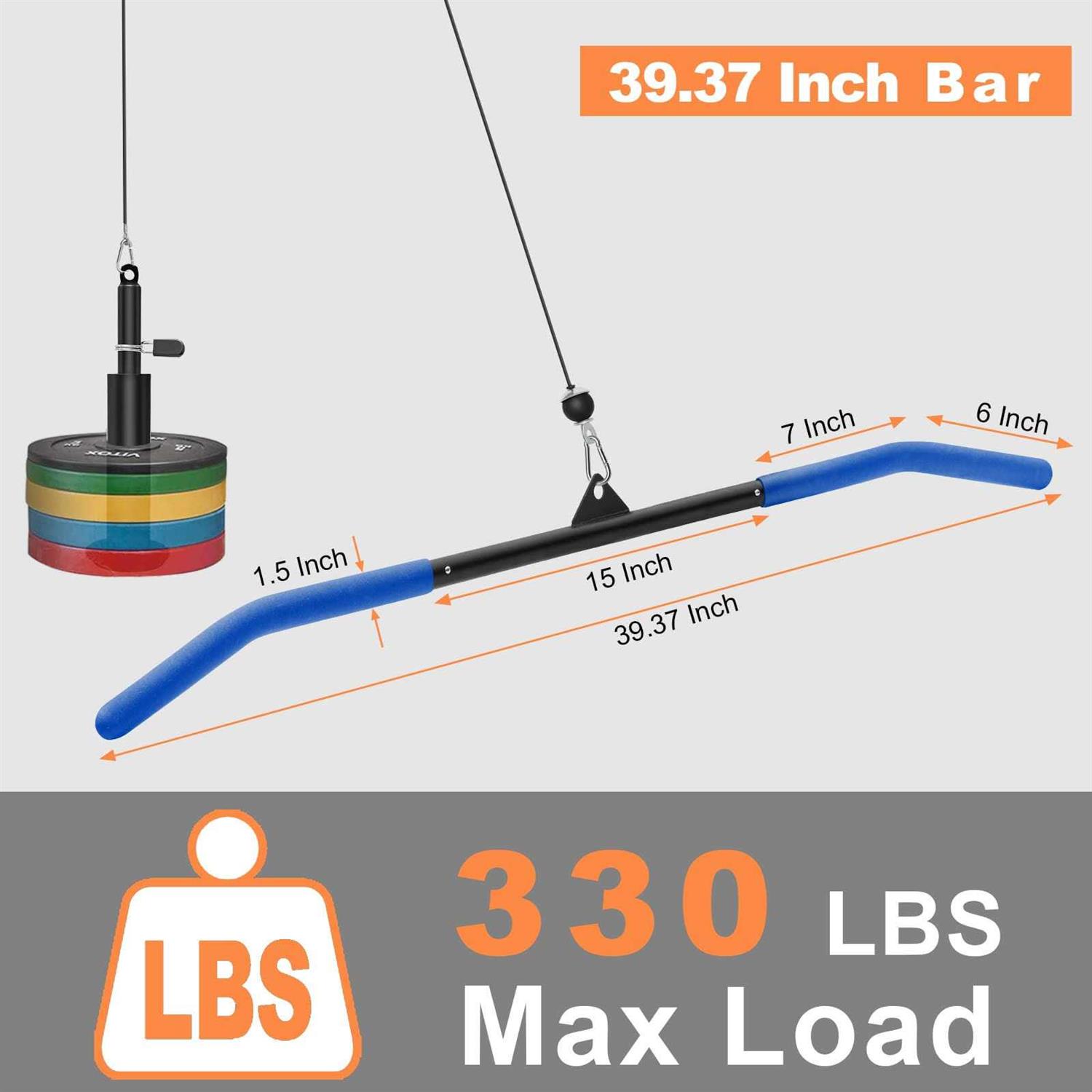 SERTT 39.37 Inch LAT Pulldown Bar Attachment for Pulley Cable Machine Curl Tricep Press Down Bar with Rubber Handle - Image 5