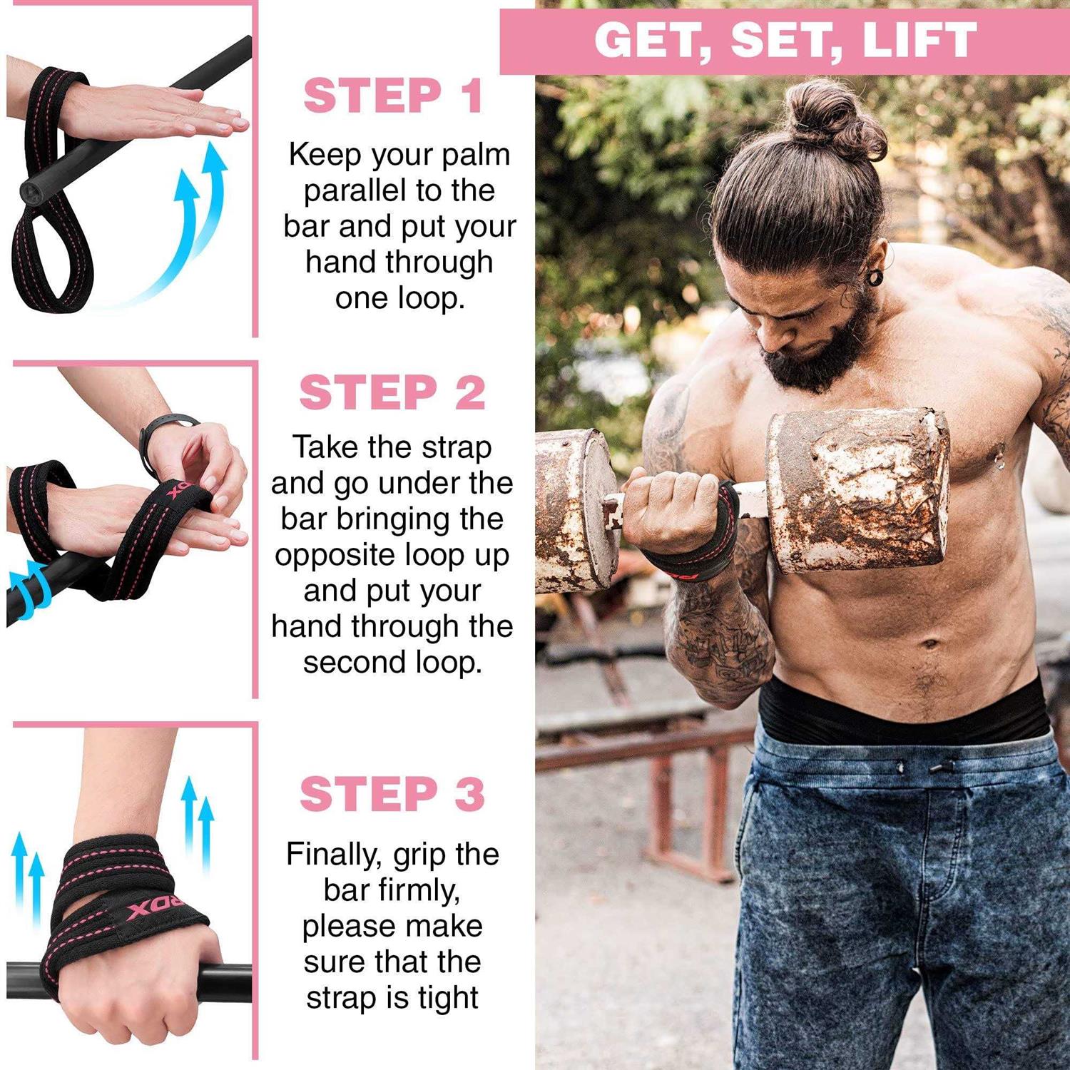 RDX Weight Lifting Straps Figure 8 Anti Slip Strap with cuffs wrist Support for gym Workout Deadlift Powerlifting Bodybuilding - Image 3