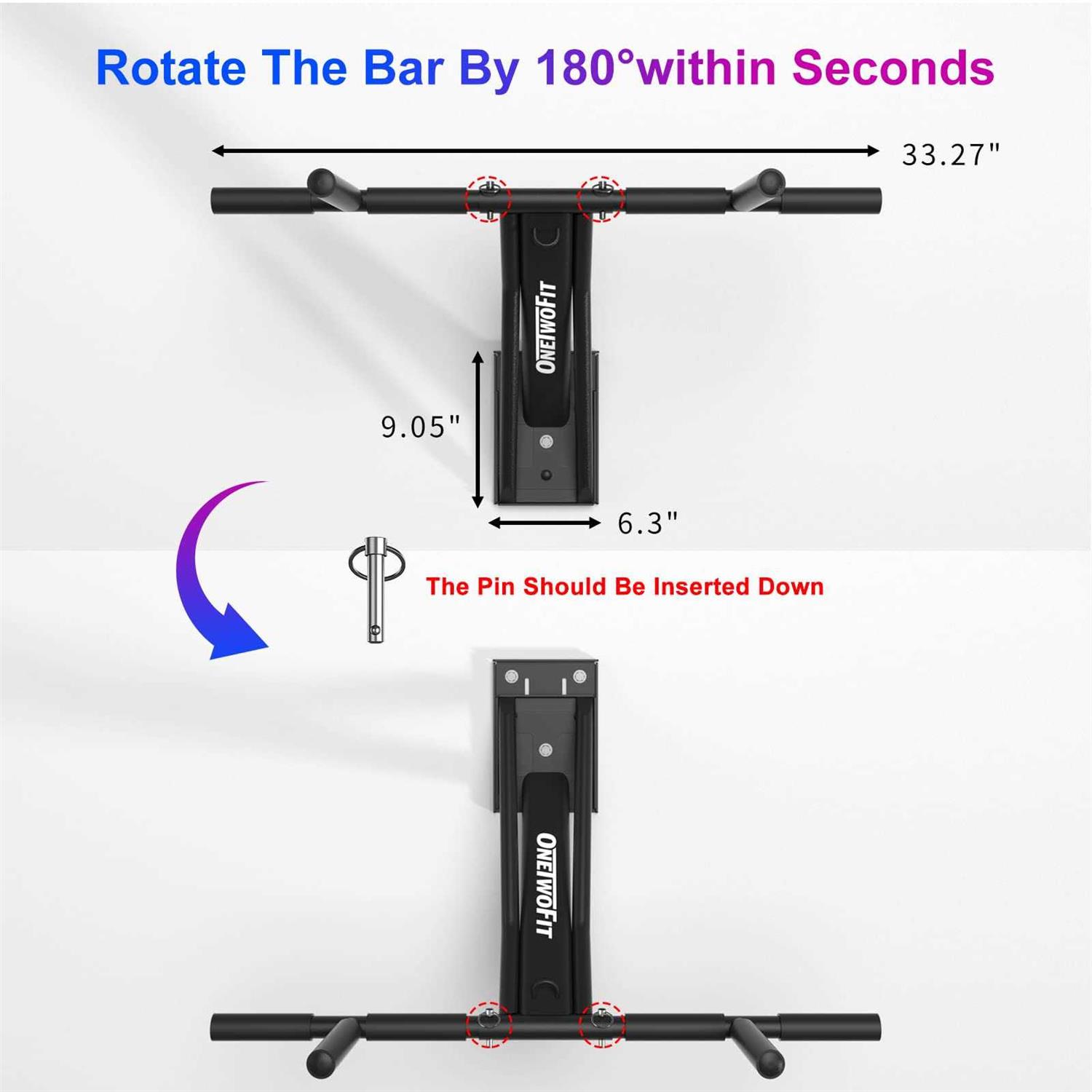 ONETWOFIT Wall Mounted Pull Up Bar, 2 in 1 Pull Up and Dip Bar Station Space Saving Multifunctional Wall Mount Chin Up Bar Indoor Outdoor Strength - Image 3