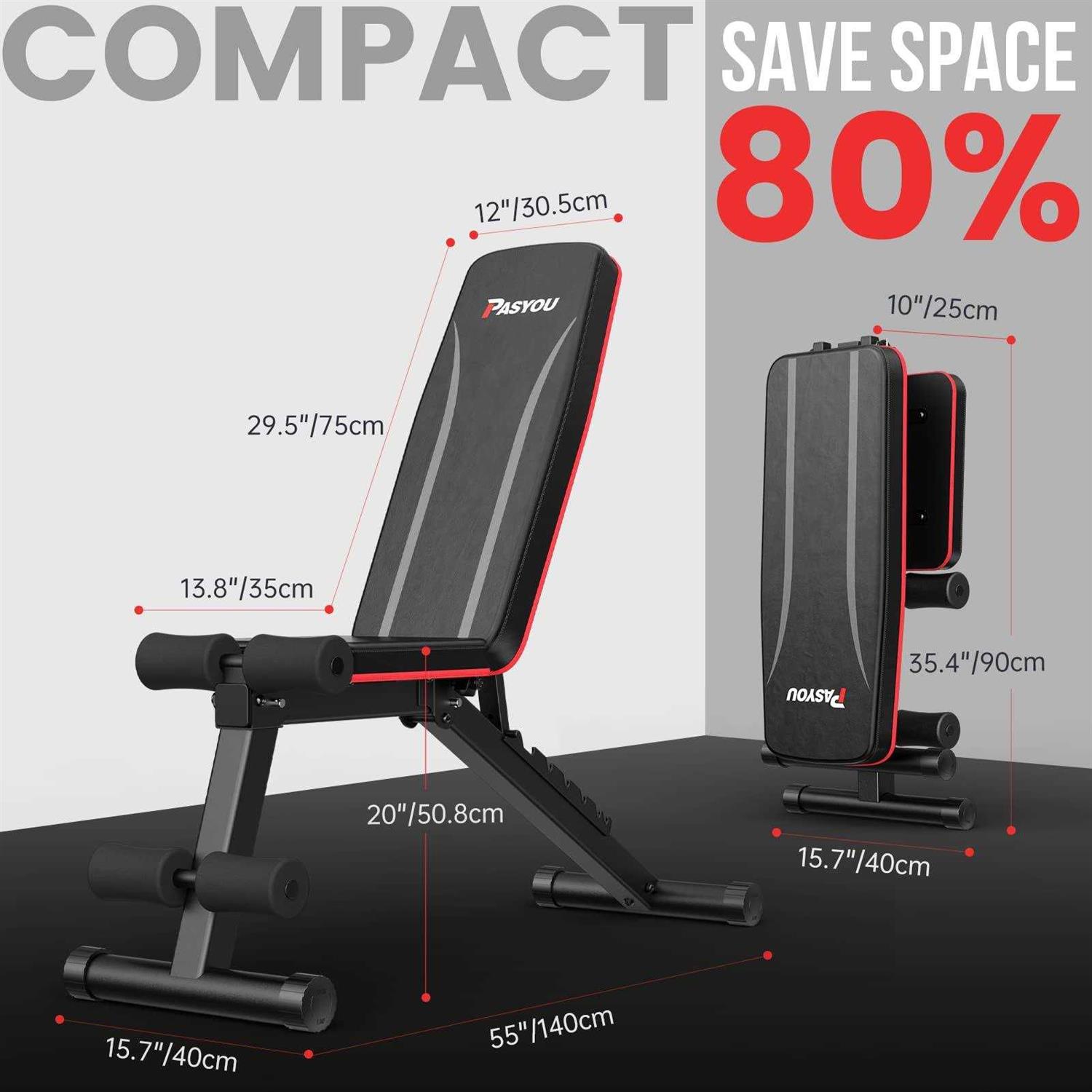 PASYOU Adjustable Weight Bench Full Body Workout Multi-Purpose Foldable Incline Decline Exercise Workout Bench for Home Gym - Image 3